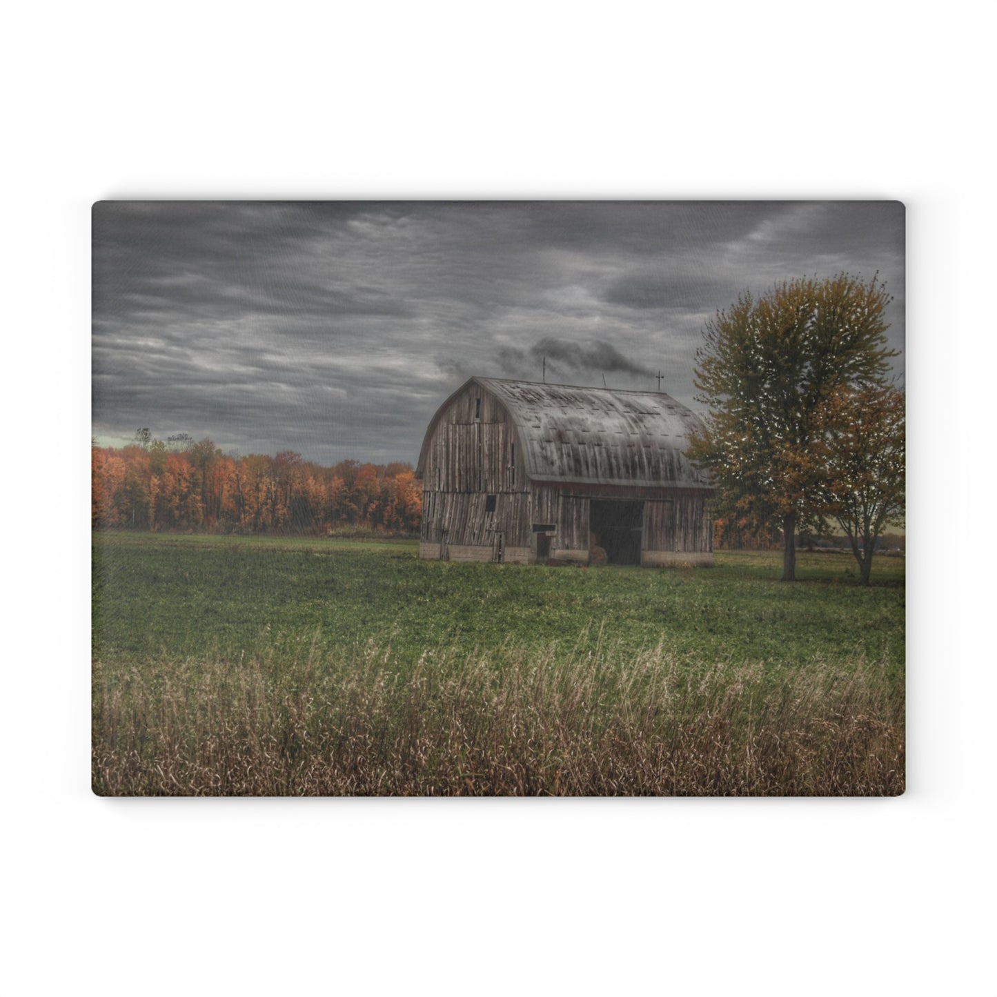 U R There Photography Bray Road Grey in the Fall Rustic Farmhouse Tempered-Glass Cutting Board