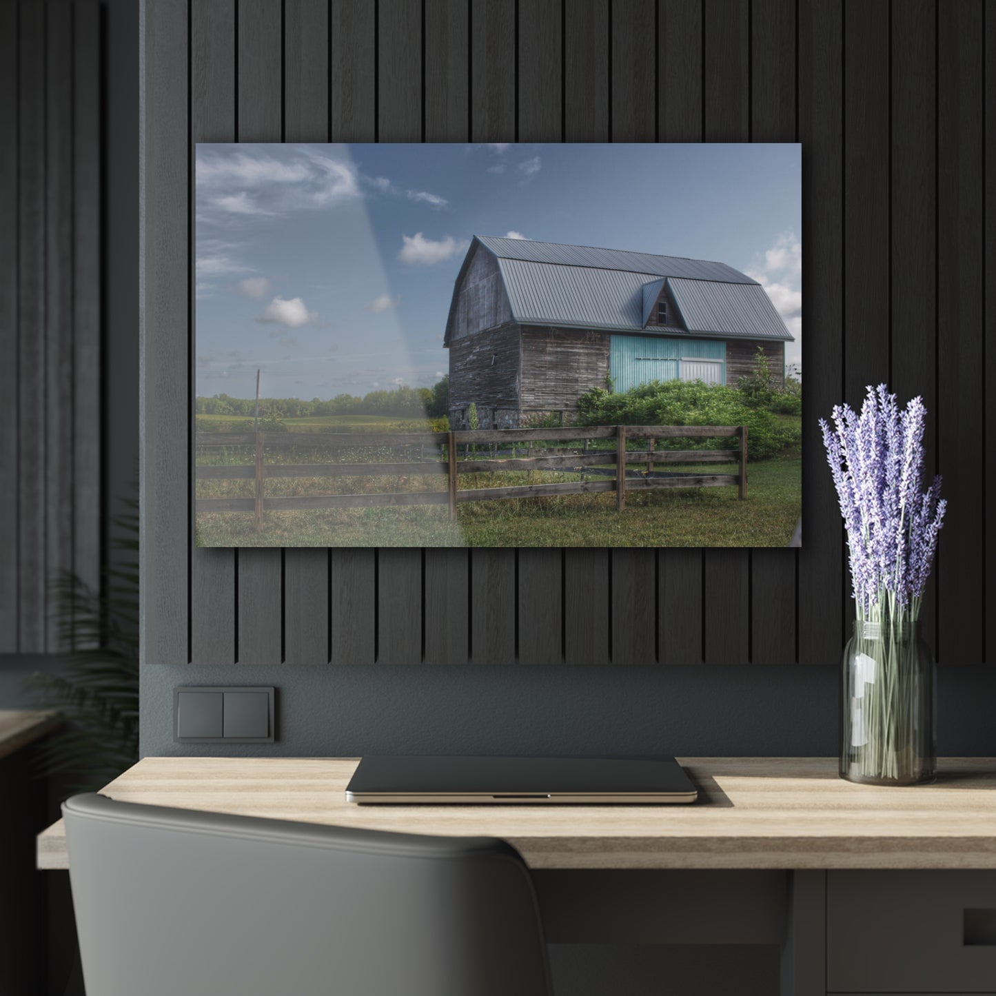 U R There Photography Harris Road Grey Rustic Farmhouse Acrylic Wall Print