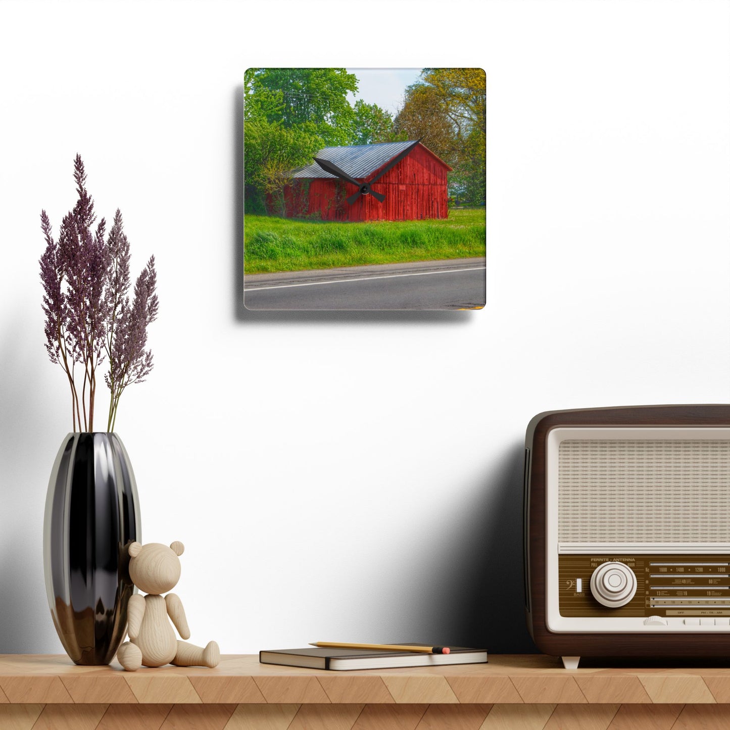 U R There Photography M-25 Little Red Rustic Farmhouse Acrylic Analog Wall Clock