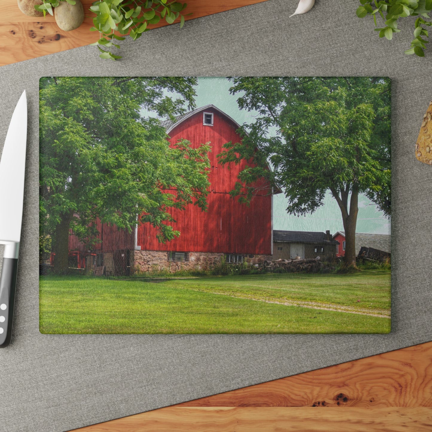 U R There Photography Summer Fieldstone Red Rustic Farmhouse Tempered-Glass Cutting Board