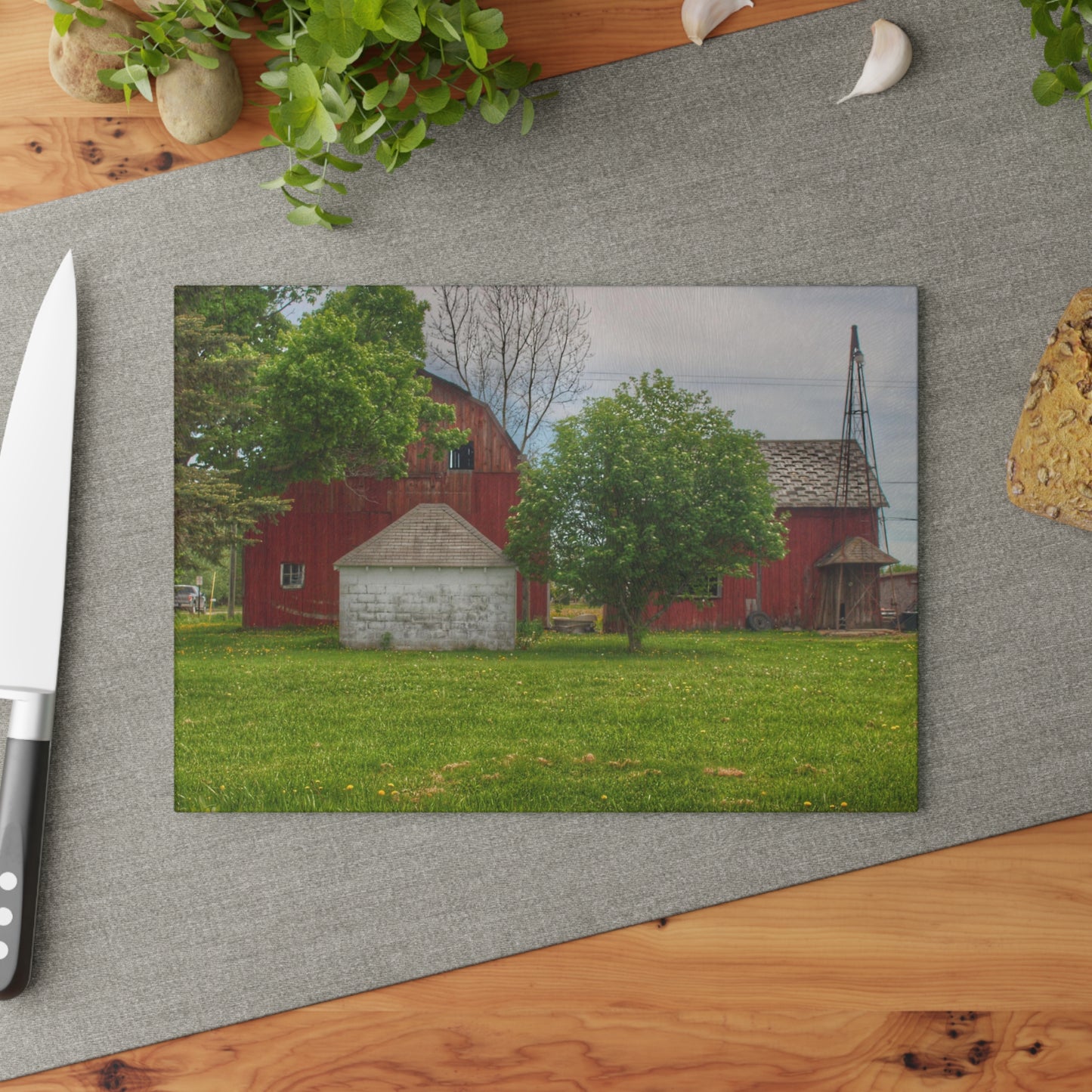 U R There Photography Roods Lake Road Red I Rustic Farmhouse Tempered-Glass Cutting Board
