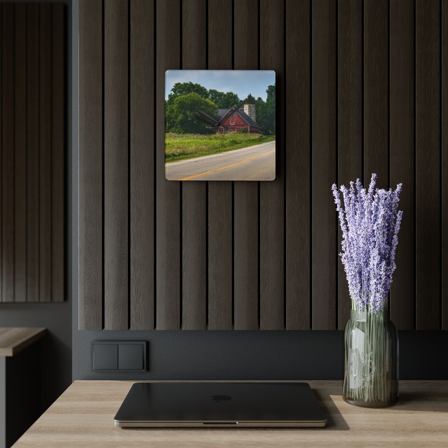 U R There Photography Metamora Red II Rustic Farmhouse Acrylic Analog Wall Clock