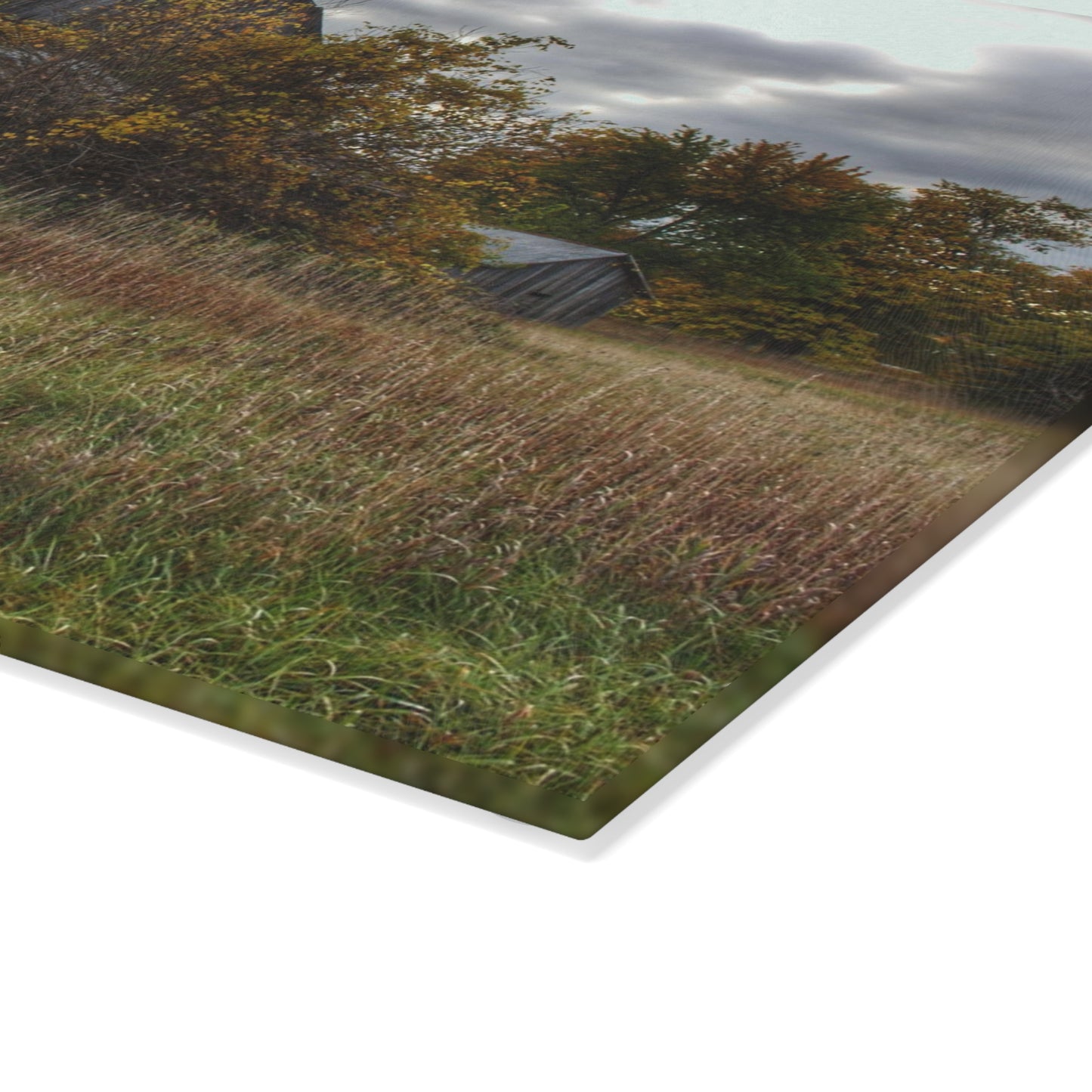 U R There Photography Church Road Grey V Rustic Farmhouse Tempered-Glass Cutting Board