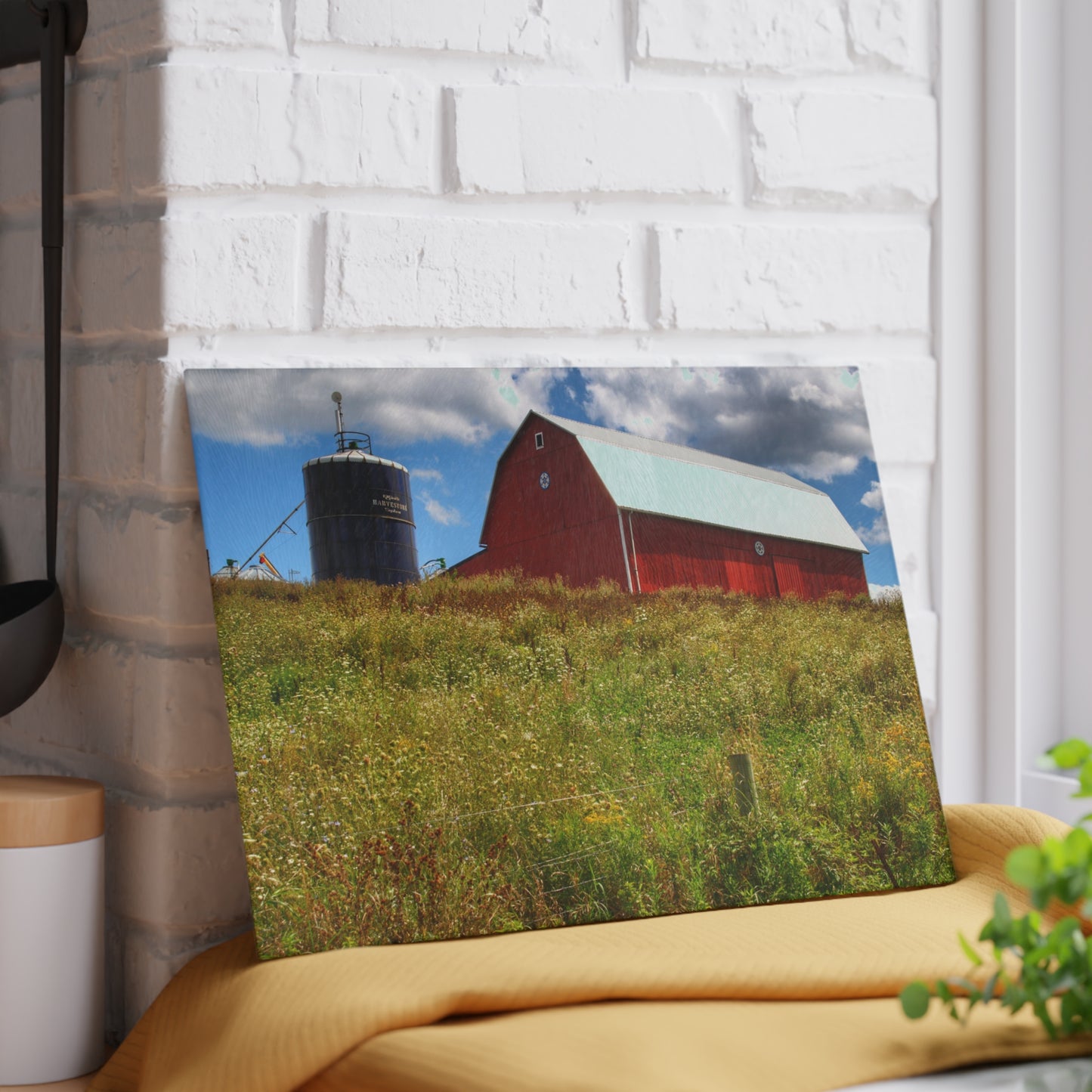 U R There Photography South Henderson Road Hilltop Red I Rustic Farmhouse Tempered-Glass Cutting Board