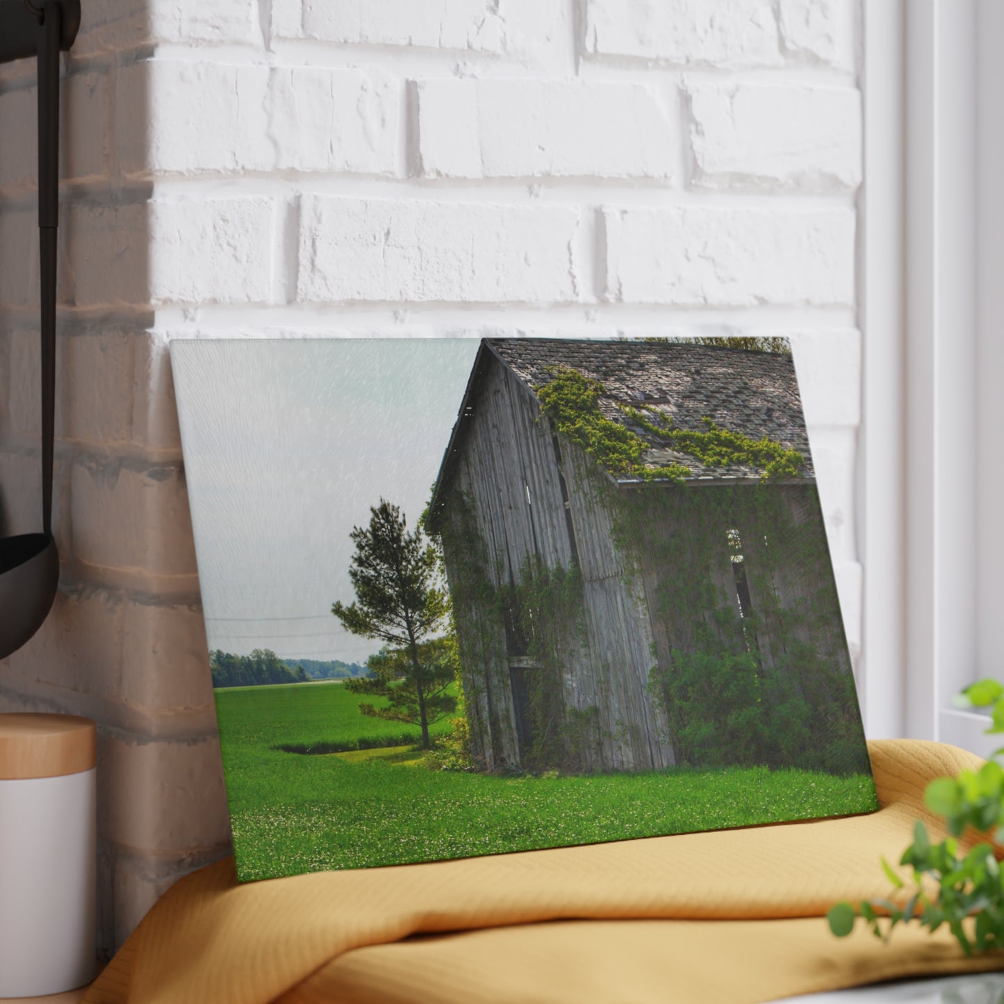 U R There Photography Caro Road Twin Grey I Rustic Farmhouse Tempered-Glass Cutting Board