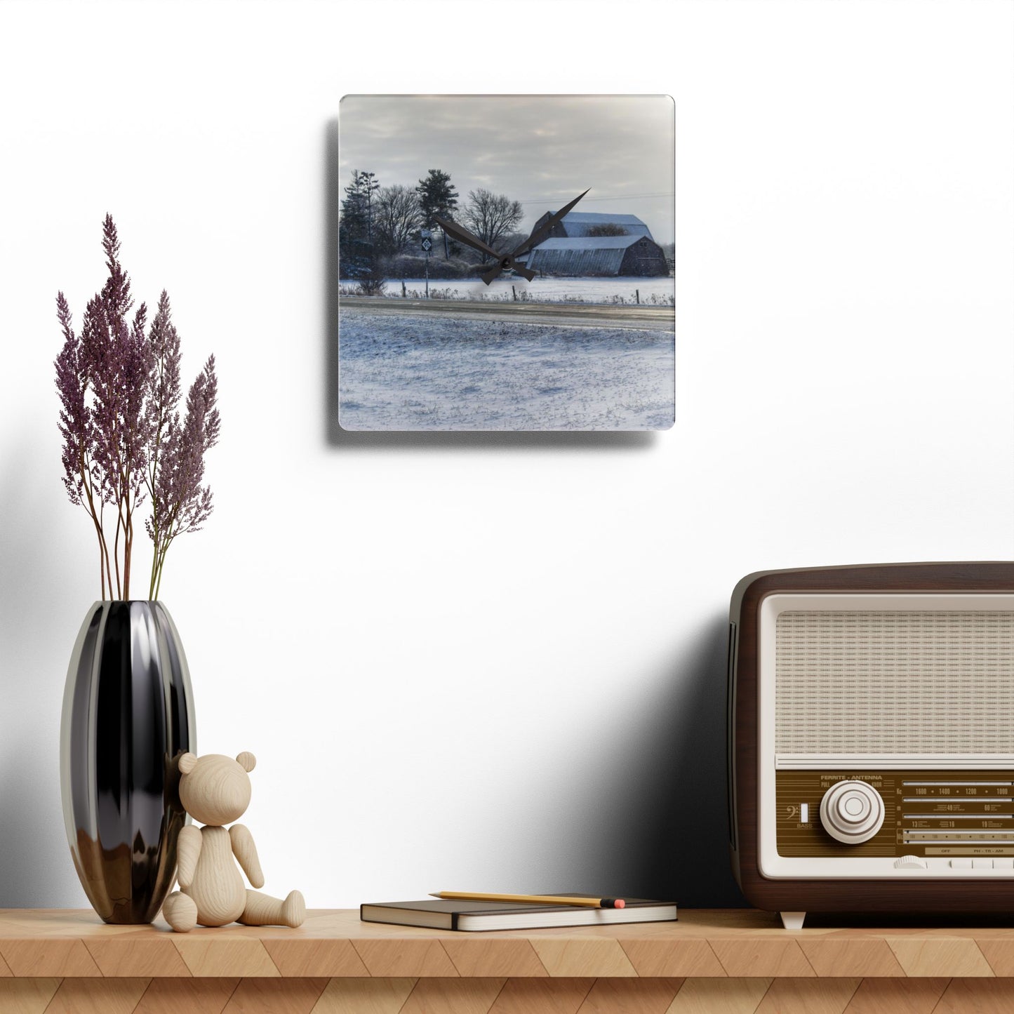U R There Photography Burnside Road Greys Rustic Farmhouse Acrylic Analog Wall Clock