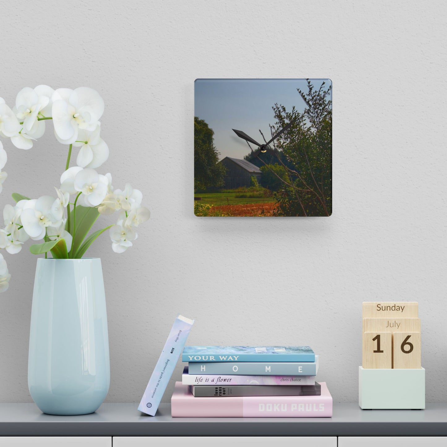 U R There Photography Clifford Hidden Grey Rustic Farmhouse Acrylic Analog Wall Clock