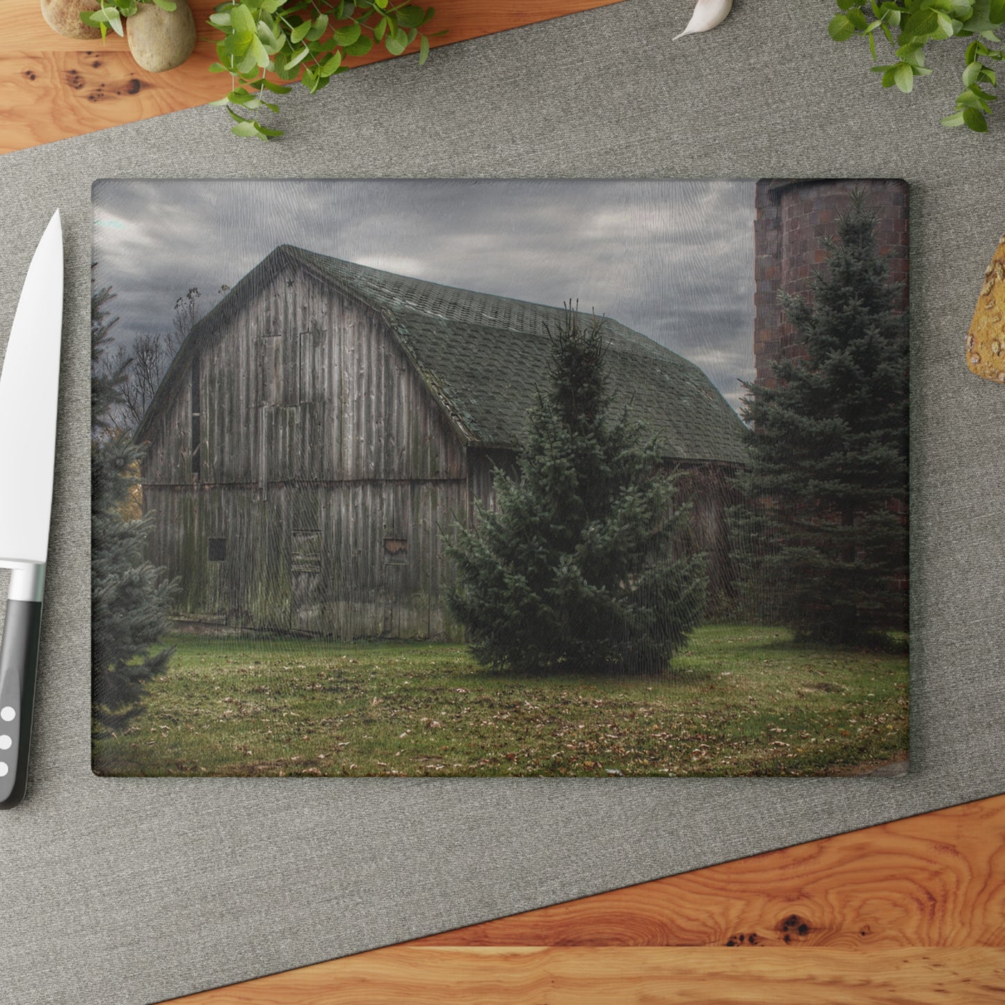 U R There Photography Pero Lake Road Grey I Rustic Farmhouse Tempered-Glass Cutting Board