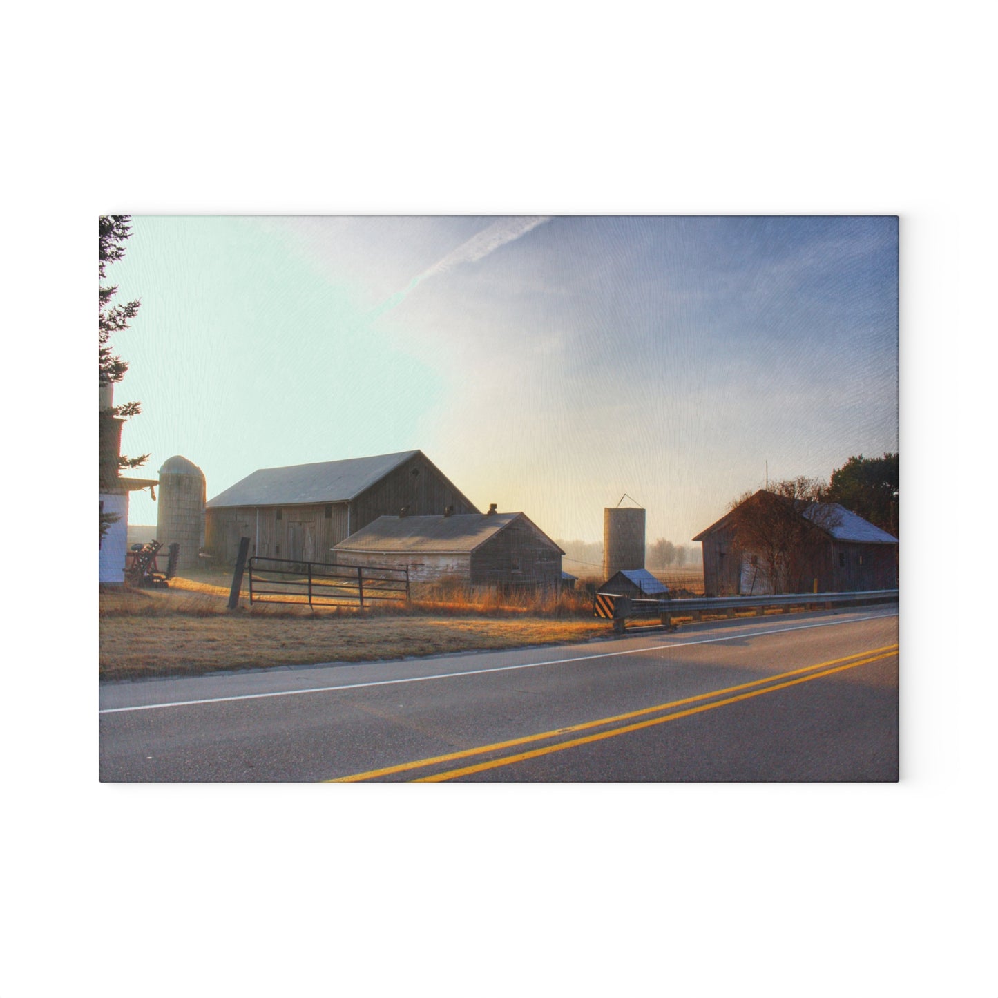 U R There Photography Wilder Road Foggy Morning Greys Rustic Farmhouse Tempered-Glass Cutting Board