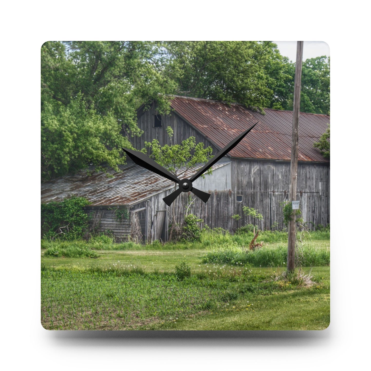 U R There Photography Frankenmuth Grey Saltbox Rustic Farmhouse Acrylic Analog Wall Clock