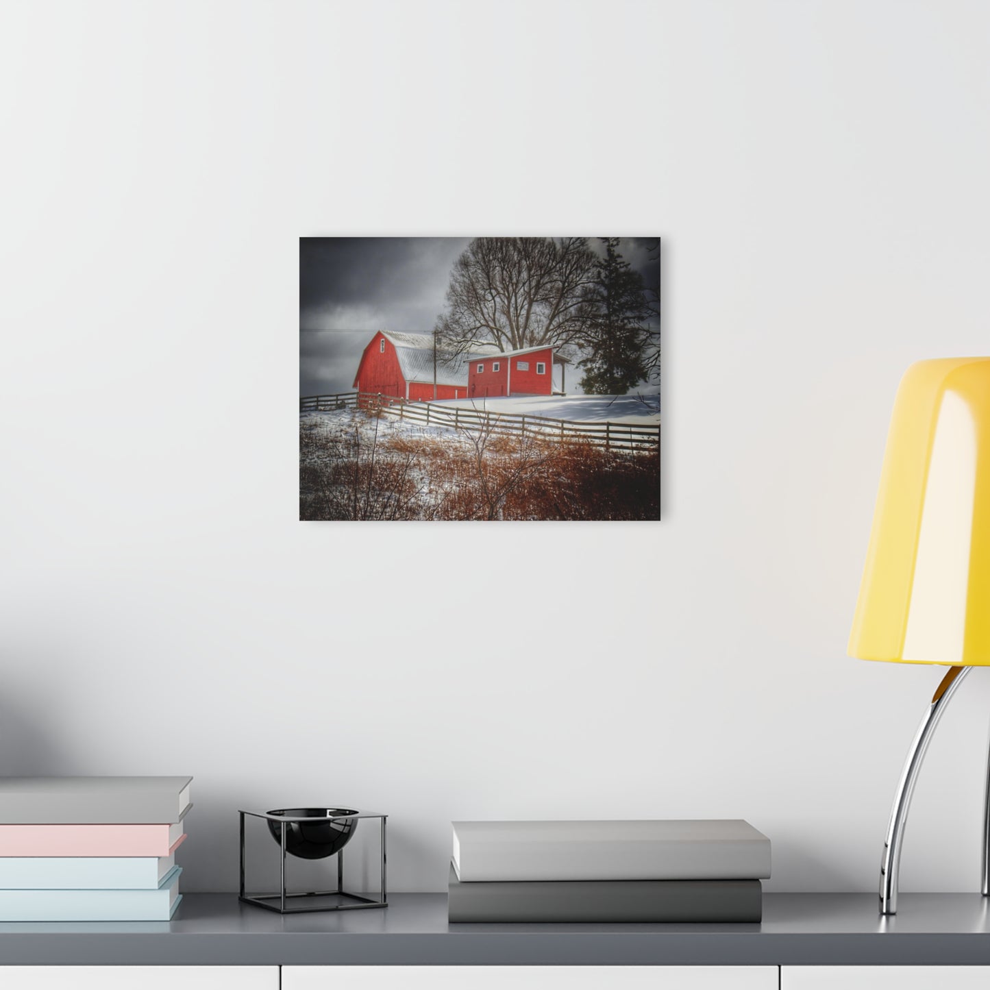 U R There Photography Catlin Red and Fence I Rustic Farmhouse Acrylic Wall Print