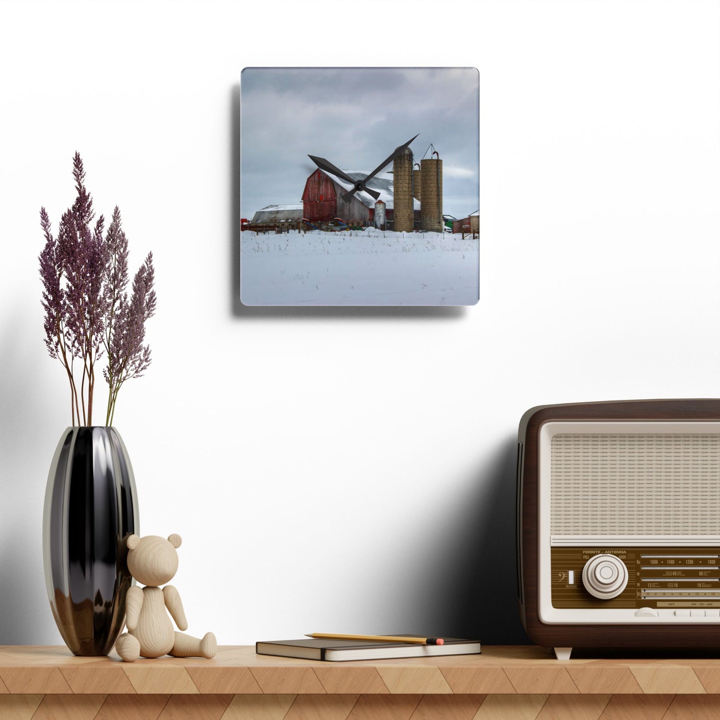 U R There Photography Five Lakes Farm II Rustic Farmhouse Acrylic Analog Wall Clock