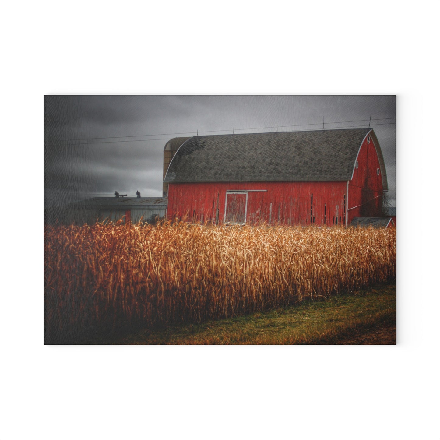 U R There Photography Slattery Road Cornfield Red Rustic Farmhouse Tempered-Glass Cutting Board