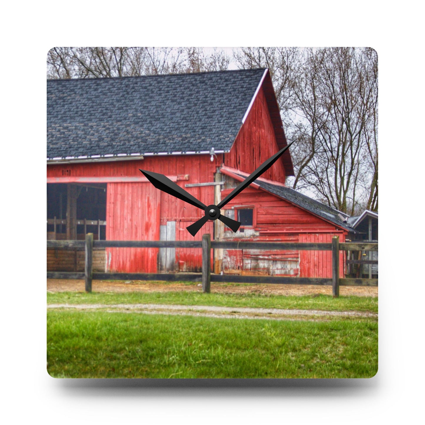 U R There Photography M-21 Roadside Stable II Rustic Farmhouse Acrylic Analog Wall Clock
