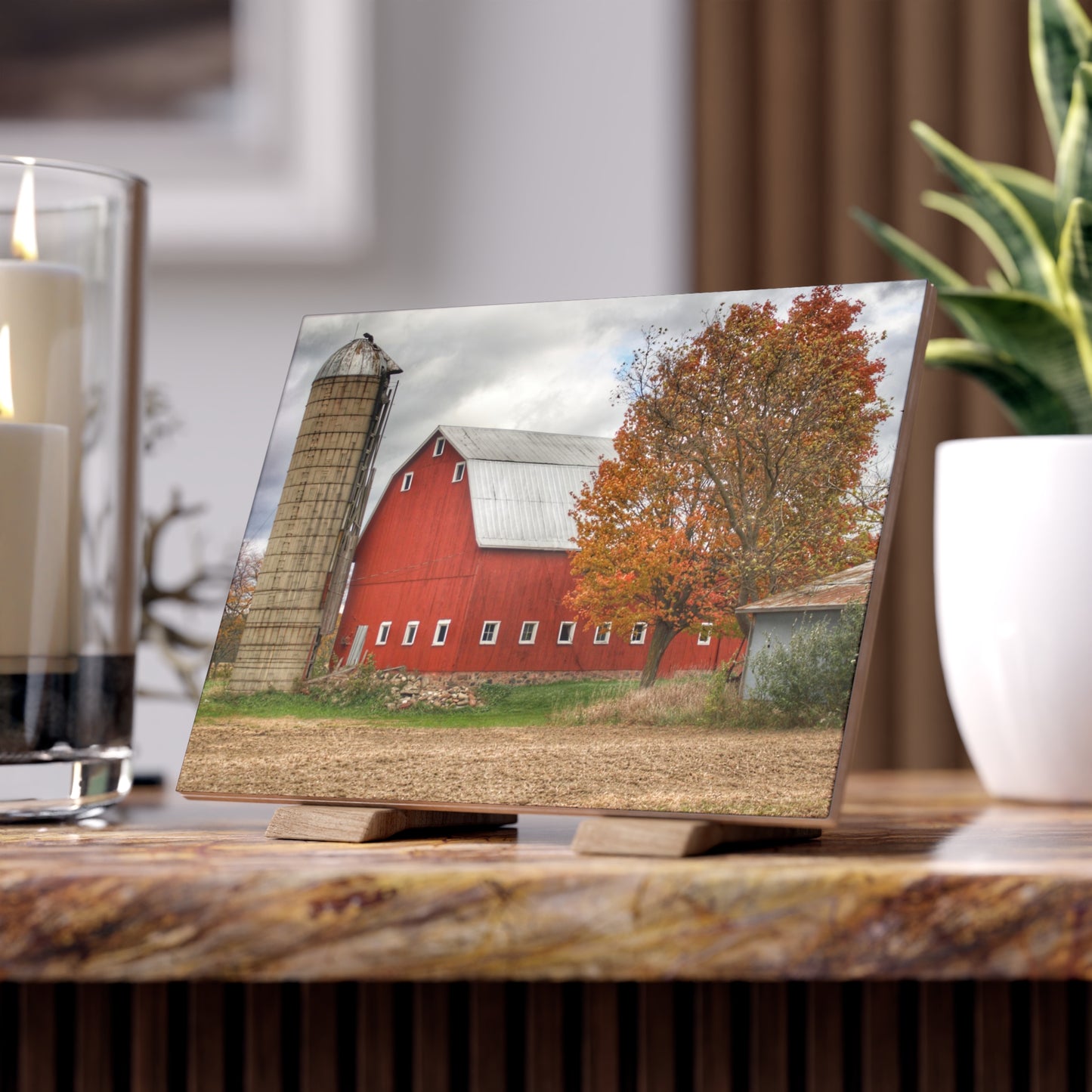 U R There Photography Brigham Road Red Rustic Farmhouse Decorative Ceramic Tile 6" × 8" Matte