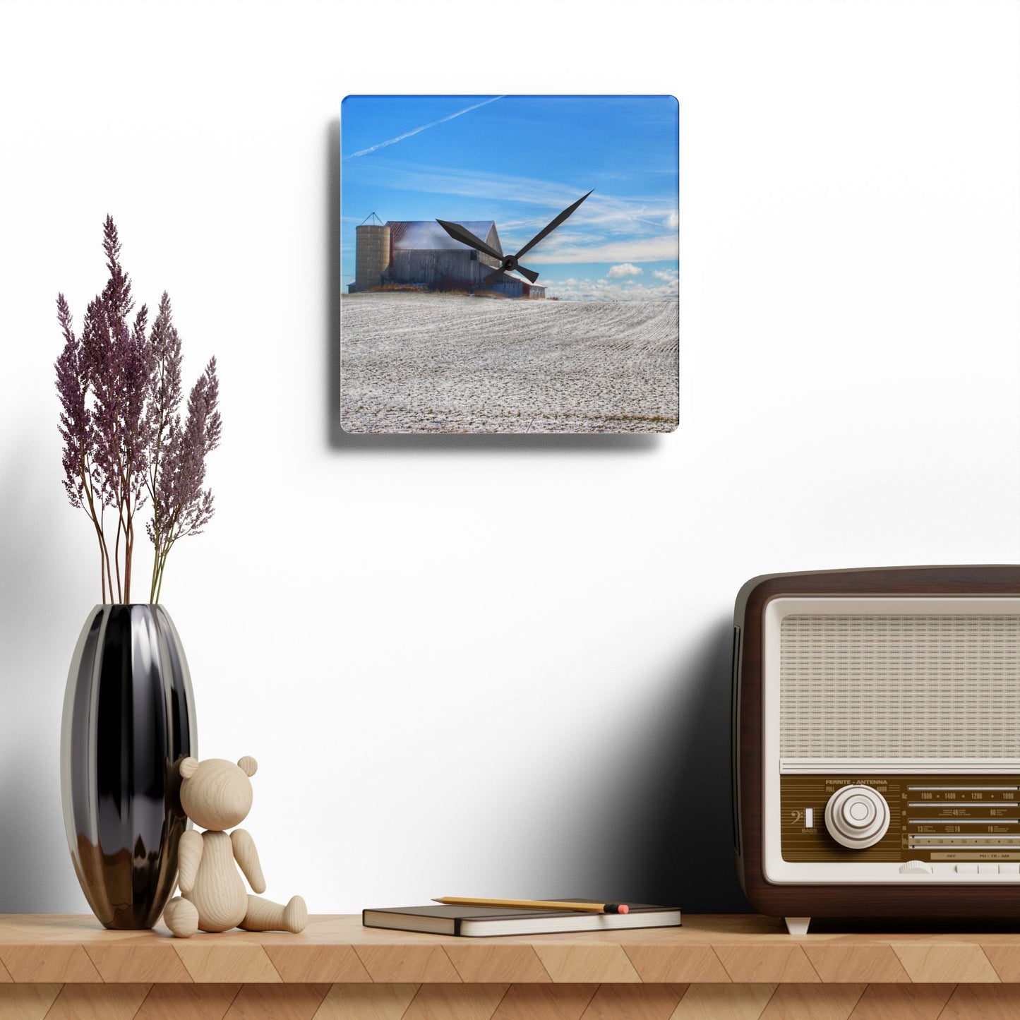 U R There Photography Early Spring Grey II Rustic Farmhouse Acrylic Analog Wall Clock