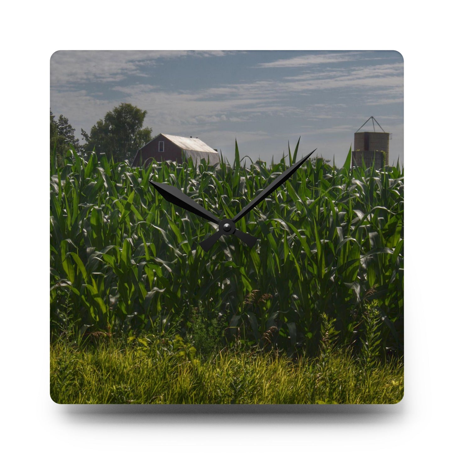 U R There Photography Above the Corn on Piersonville Road I Rustic Farmhouse Acrylic Analog Wall Clock