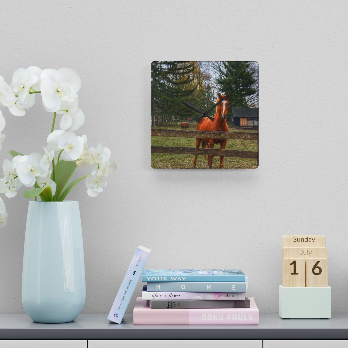 U R There Photography South Summers Road Old Grey and Caramel I Rustic Farmhouse Acrylic Analog Wall Clock
