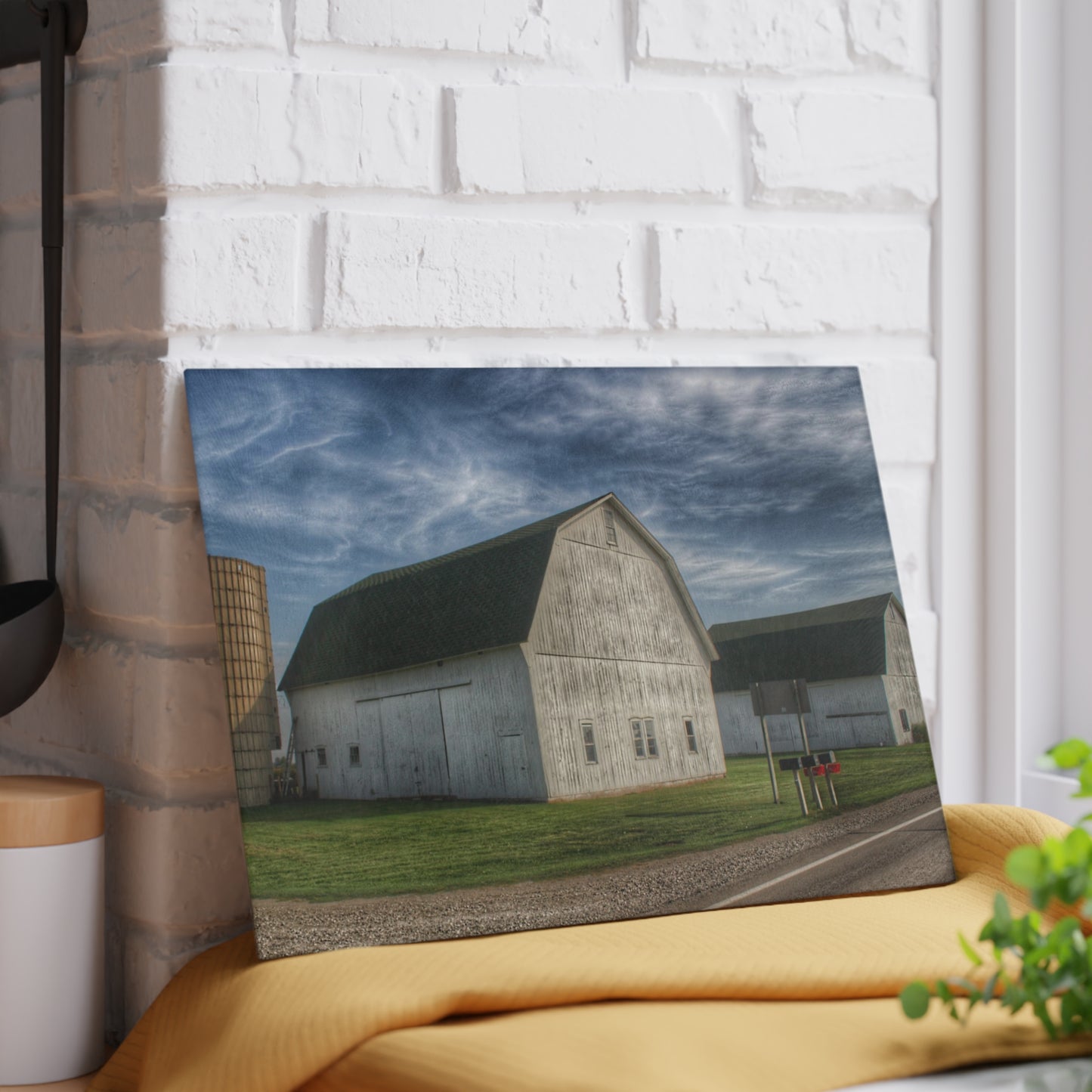 U R There Photography Richardson Road White Duo Rustic Farmhouse Tempered-Glass Cutting Board