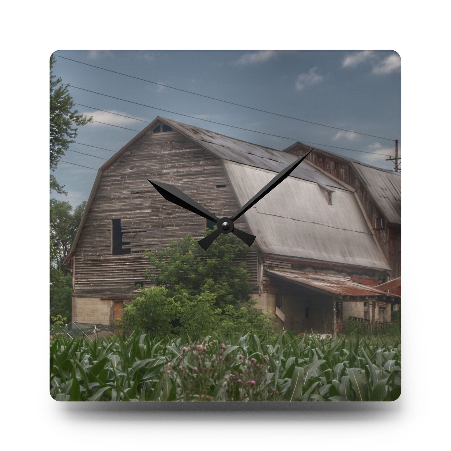 U R There Photography Murphy Lake Road Grey lI Rustic Farmhouse Acrylic Analog Wall Clock