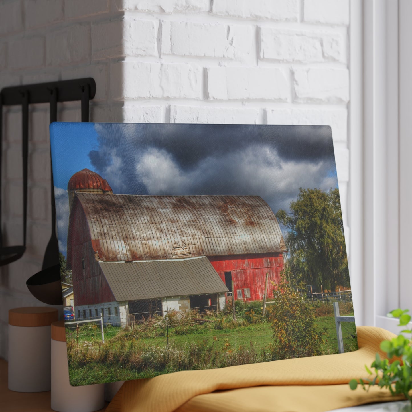 U R There Photography Washburn Rusted Red Rustic Farmhouse Tempered-Glass Cutting Board