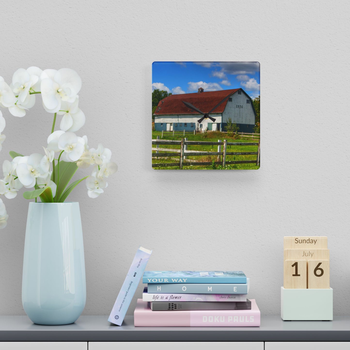 U R There Photography Beyond the Fence on Clark Road Rustic Farmhouse Acrylic Analog Wall Clock