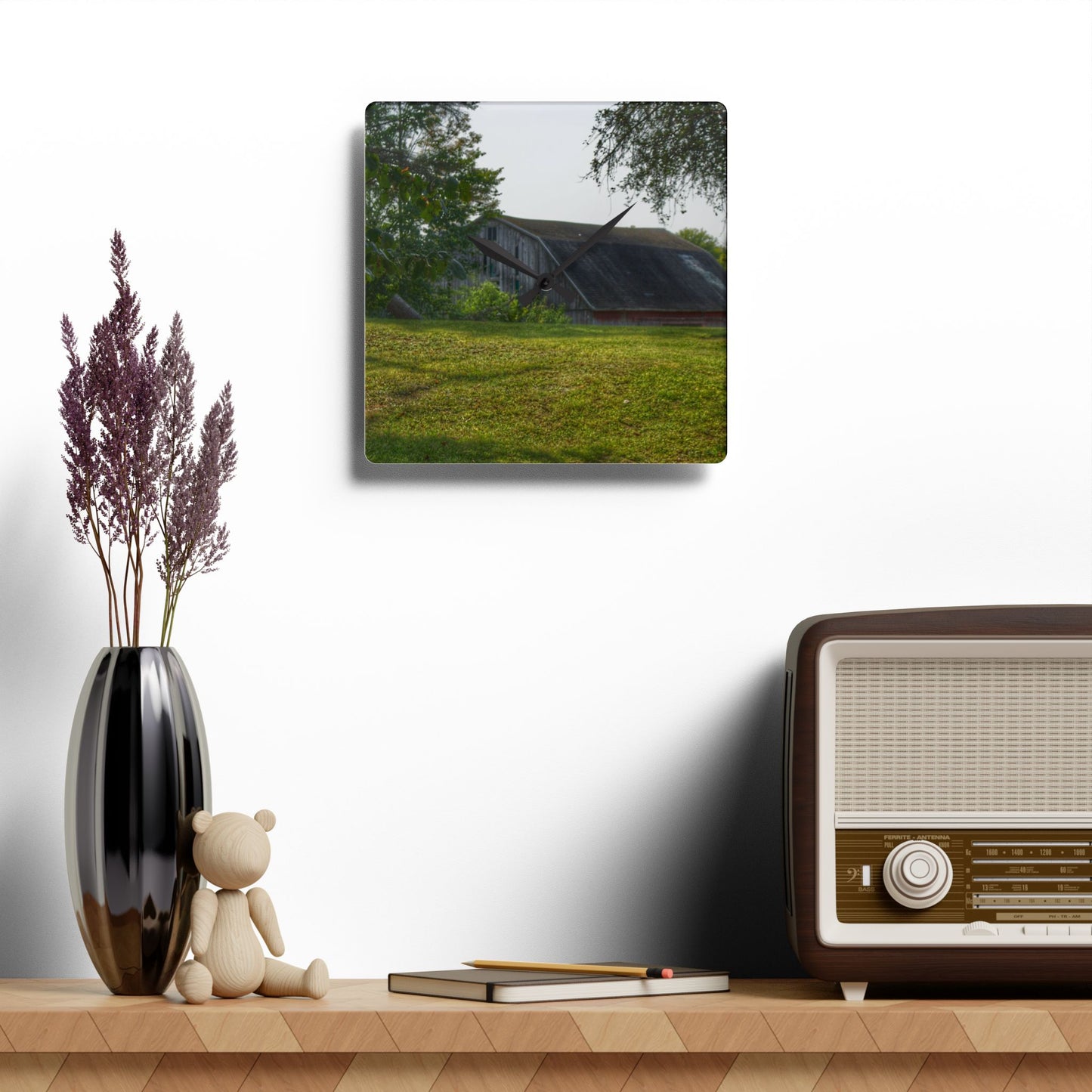U R There Photography Hidden on Schott Road Rustic Farmhouse Acrylic Analog Wall Clock
