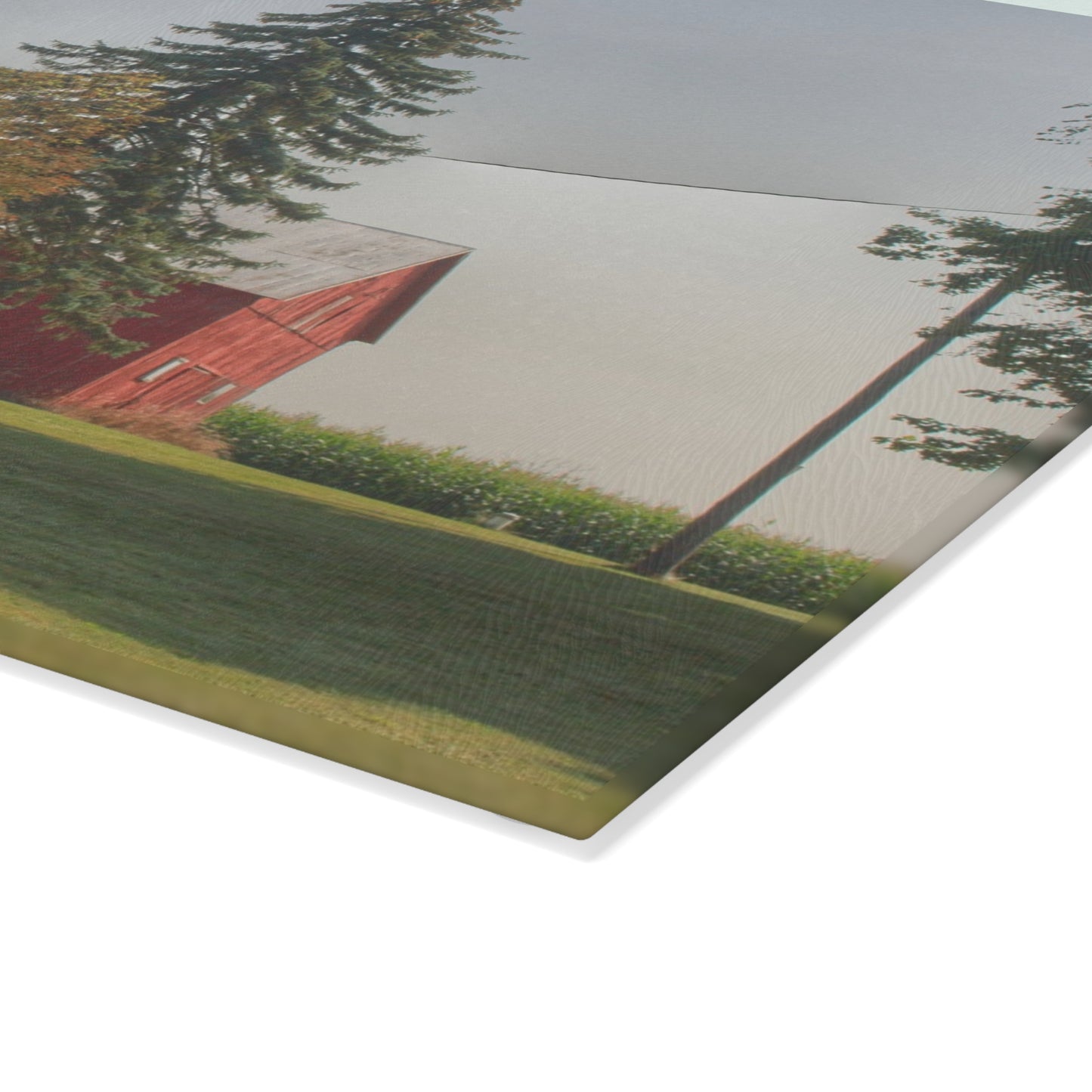 U R There Photography Small Red Barn Beneath the Pines Rustic Farmhouse Tempered-Glass Cutting Board