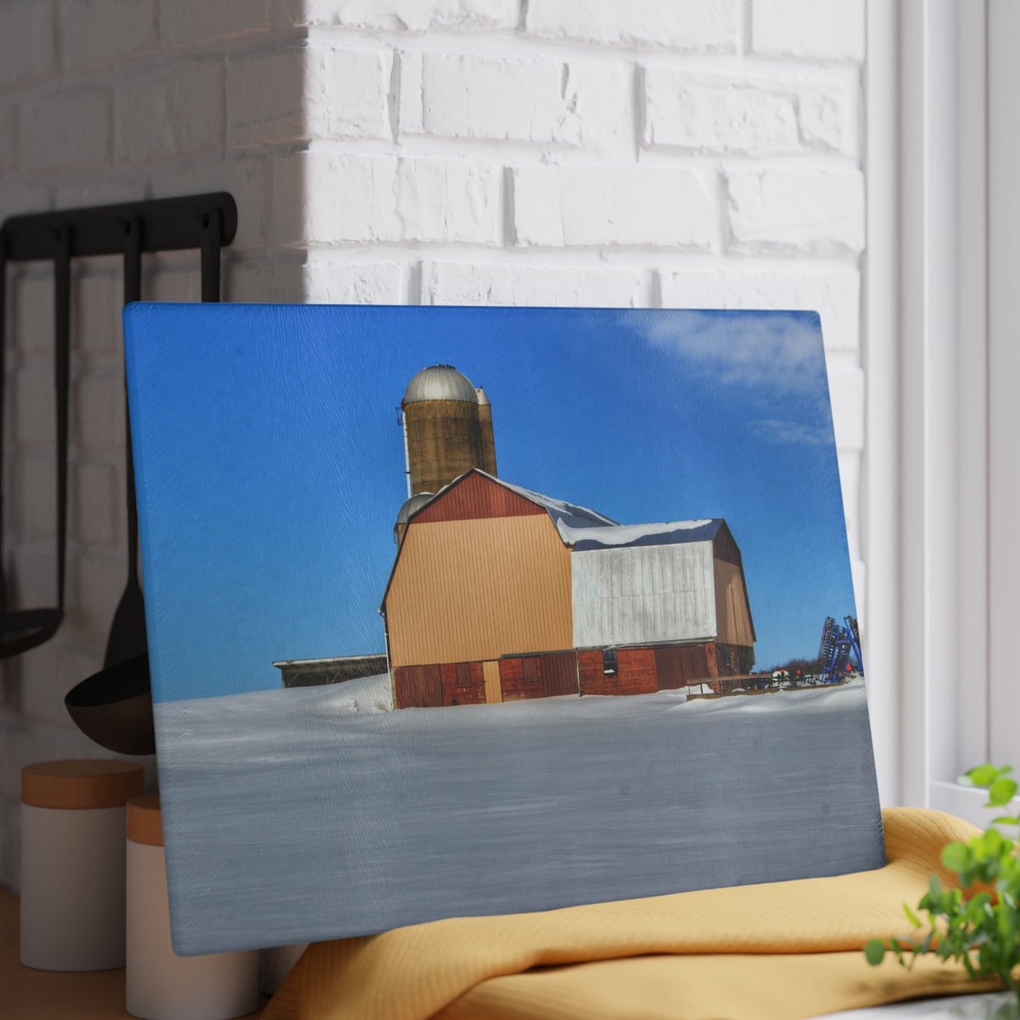 U R There Photography Bay City - Forestville Beige Barn Rustic Farmhouse Tempered-Glass Cutting Board