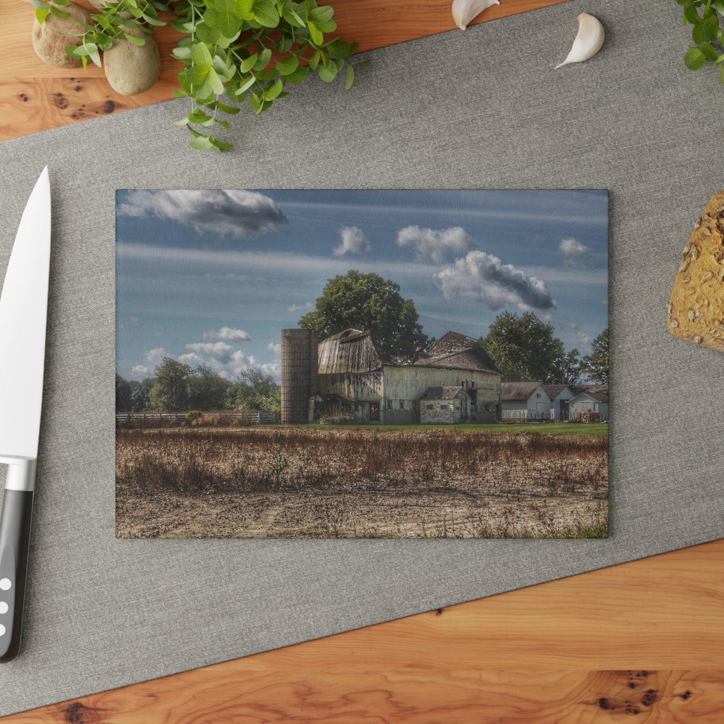 U R There Photography Sutton Road End of Days Rustic Farmhouse Tempered-Glass Cutting Board