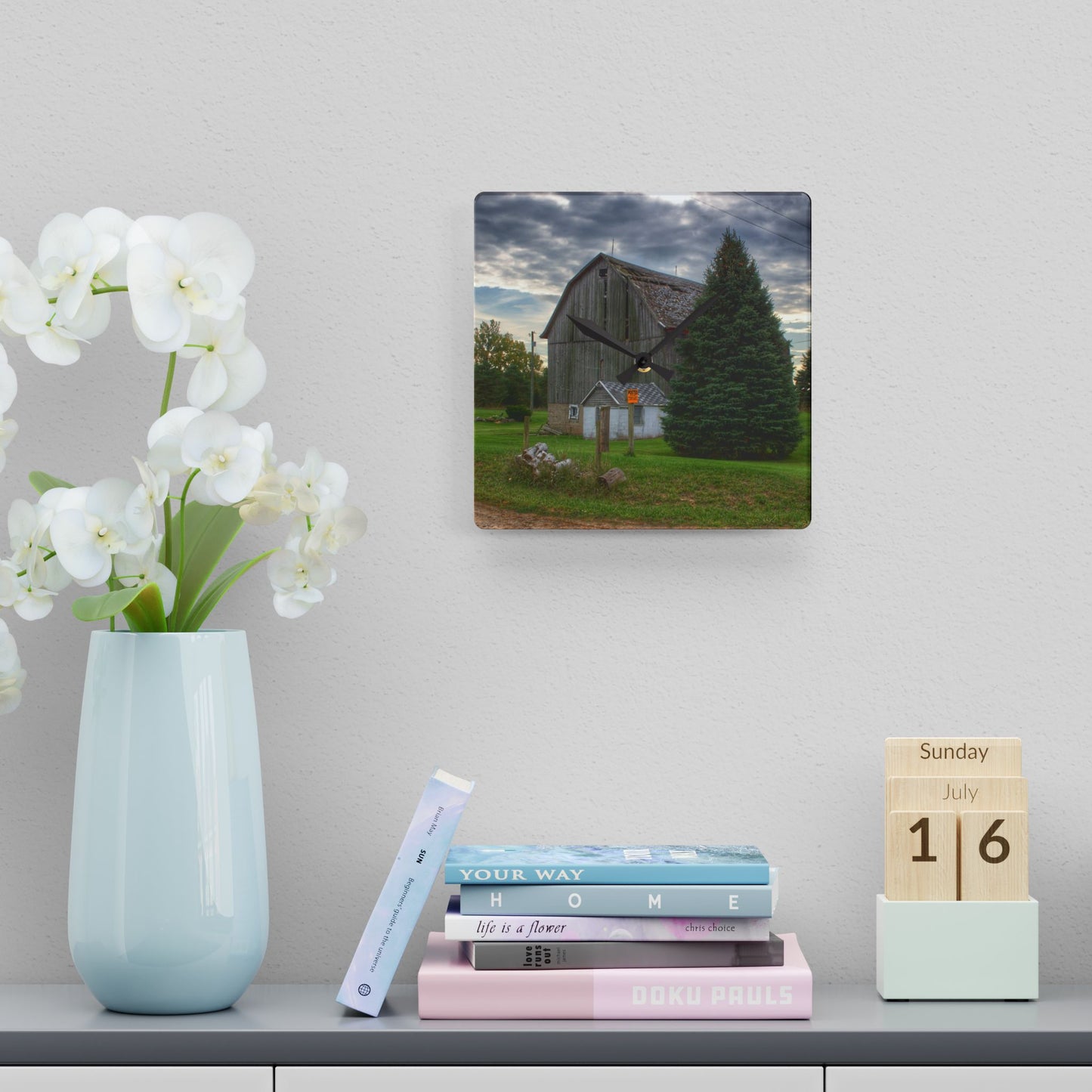 U R There Photography Rich Road Falling Grey II Rustic Farmhouse Acrylic Analog Wall Clock