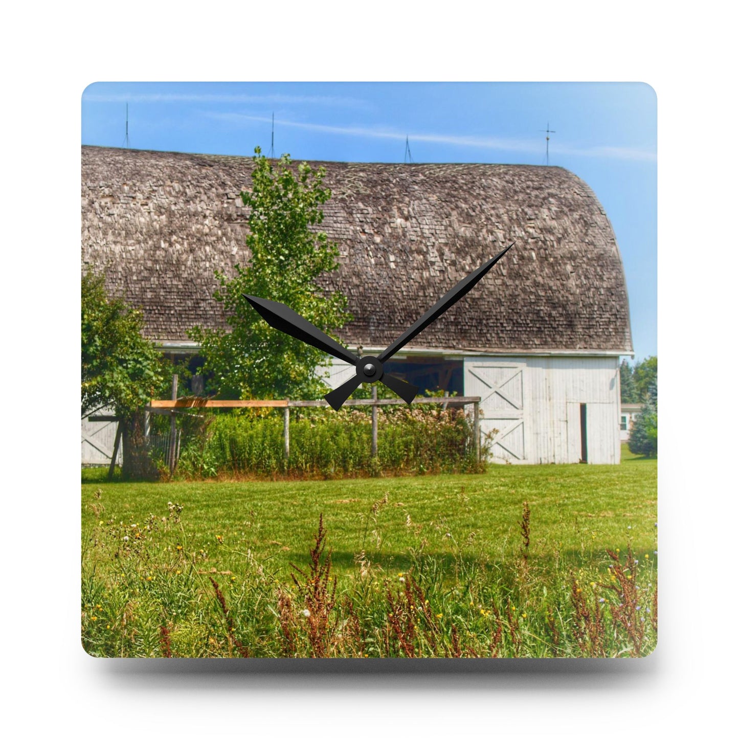 U R There Photography Country White Rustic Farmhouse Acrylic Analog Wall Clock