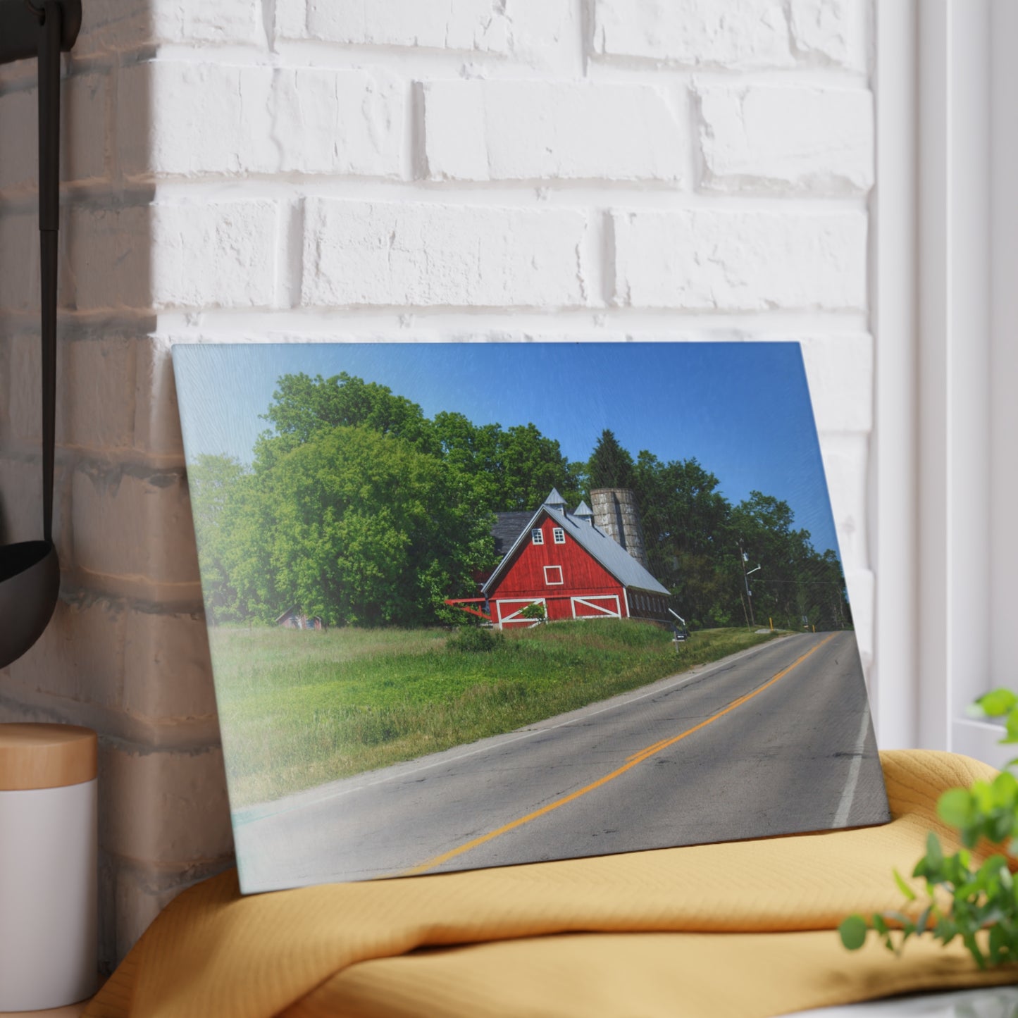 U R There Photography Metamora Red 2020 II Rustic Farmhouse Tempered-Glass Cutting Board