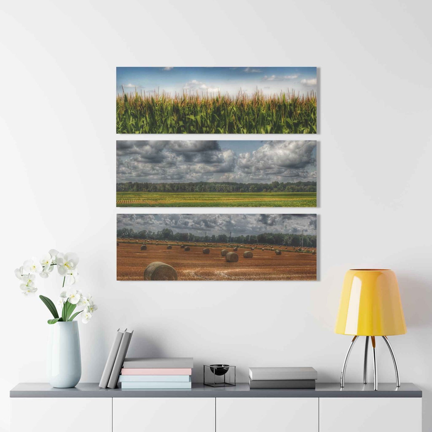 U R There Photography Lay of the Land Rustic Farmhouse 3-Panel Acrylic Wall Print 36" x 12" (Horizontal) 0.25''