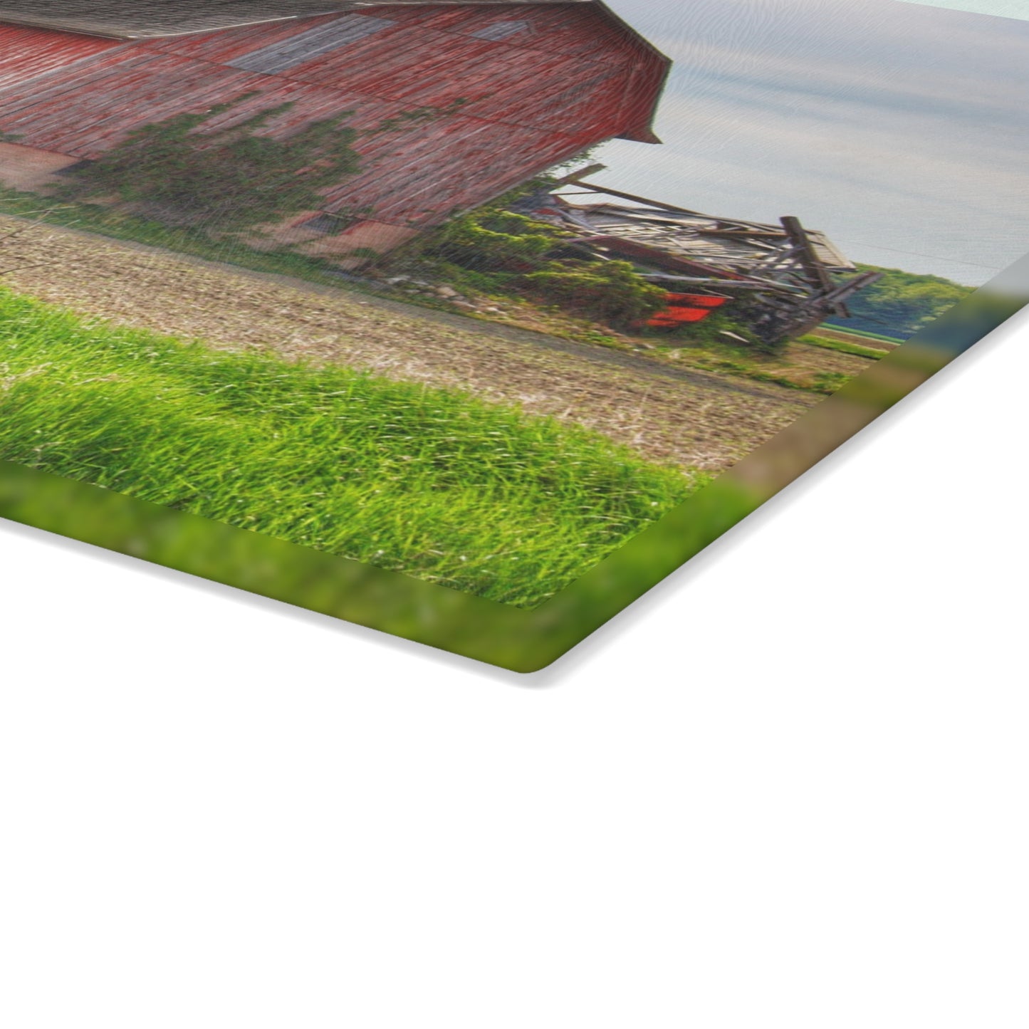 U R There Photography Unionville Elmwood Road Red II Rustic Farmhouse Tempered-Glass Cutting Board