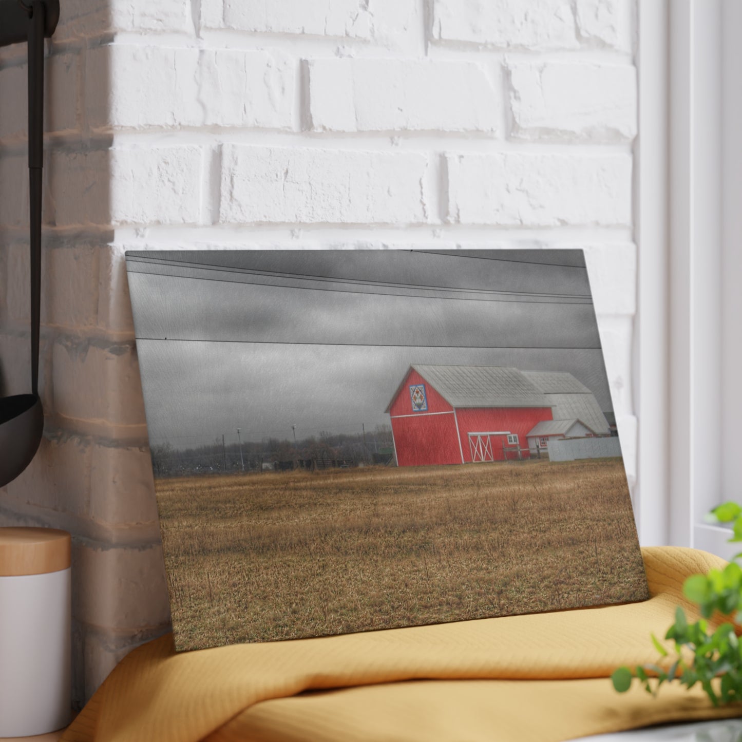 U R There Photography Barnes Road Quilted Red Rustic Farmhouse Tempered-Glass Cutting Board
