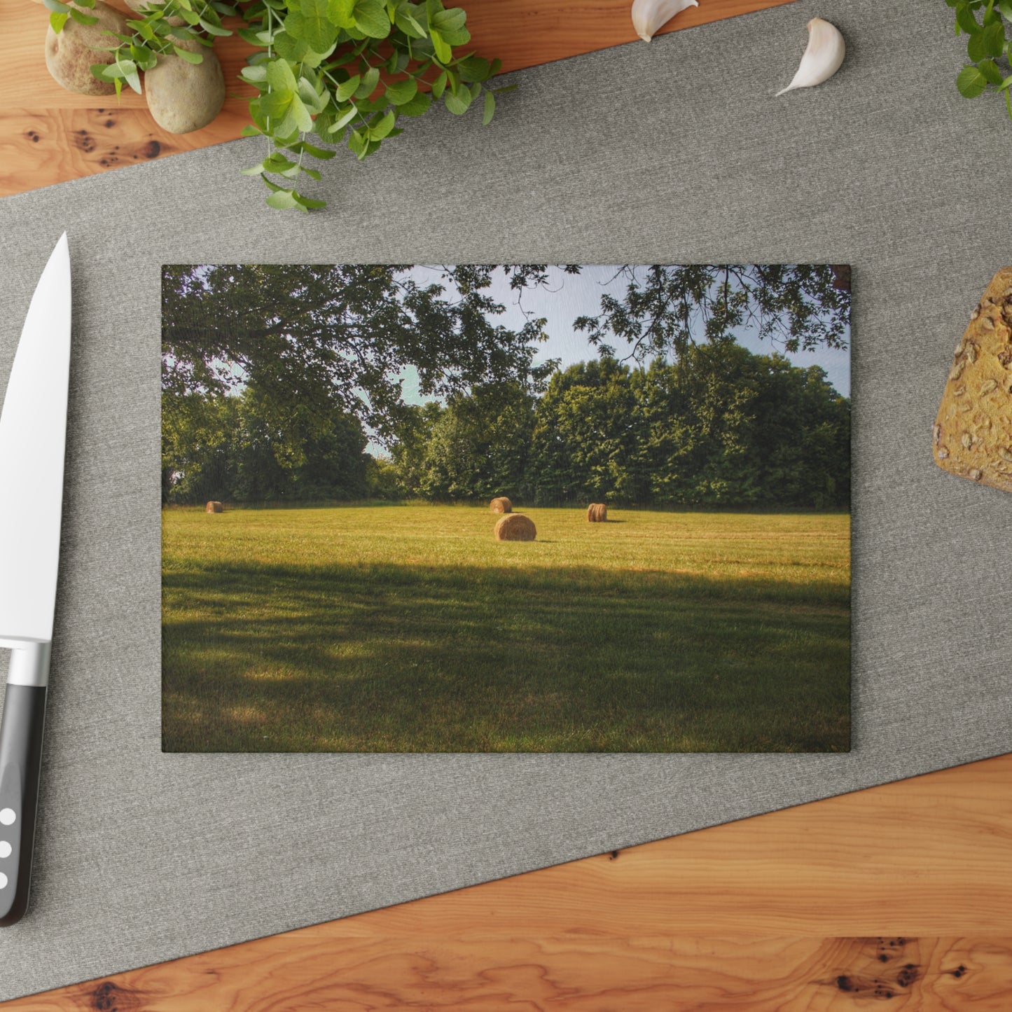 U R There Photography Summer Haybales I Rustic Farmhouse Tempered-Glass Cutting Board