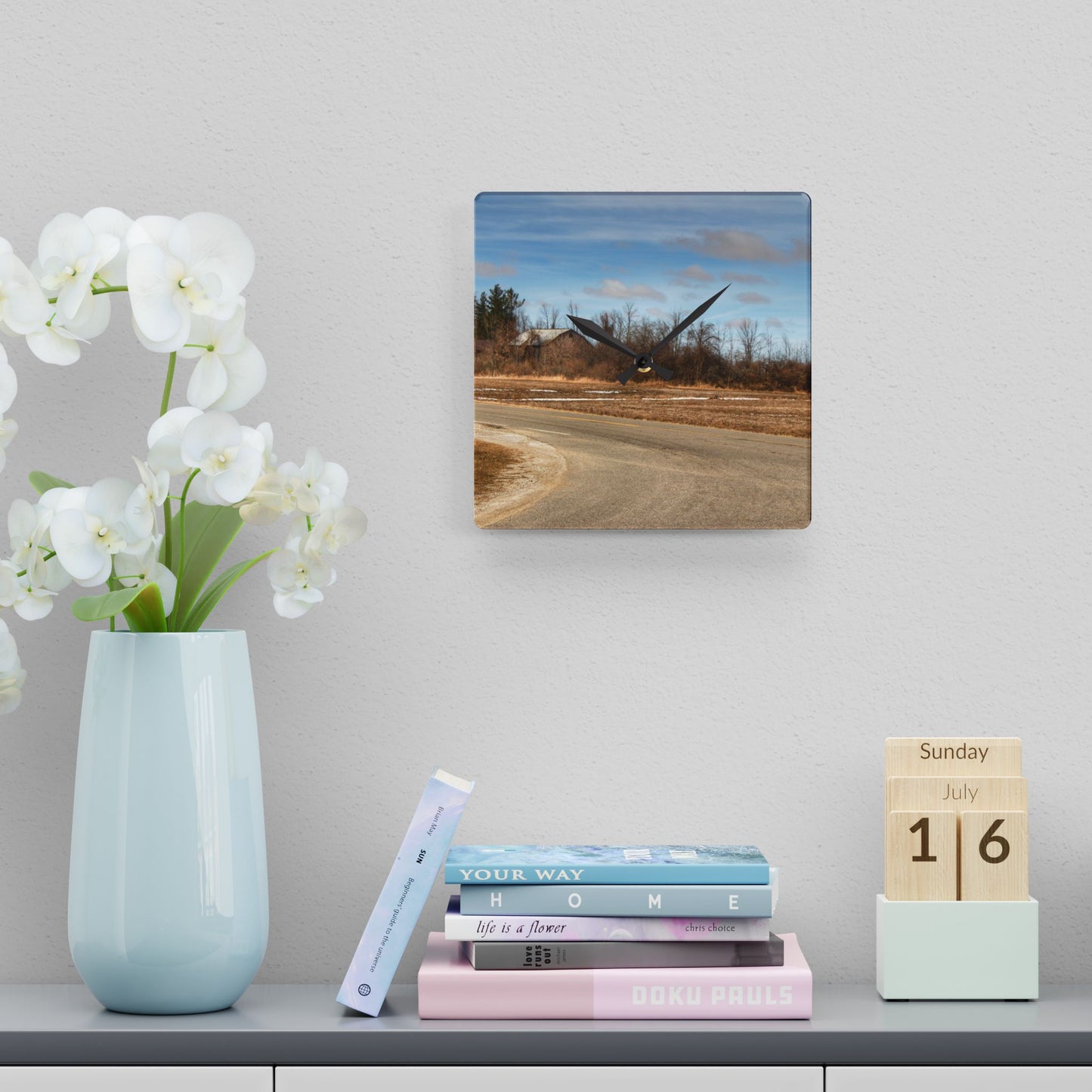 U R There Photography North Hunt Road Farm I Rustic Farmhouse Acrylic Analog Wall Clock