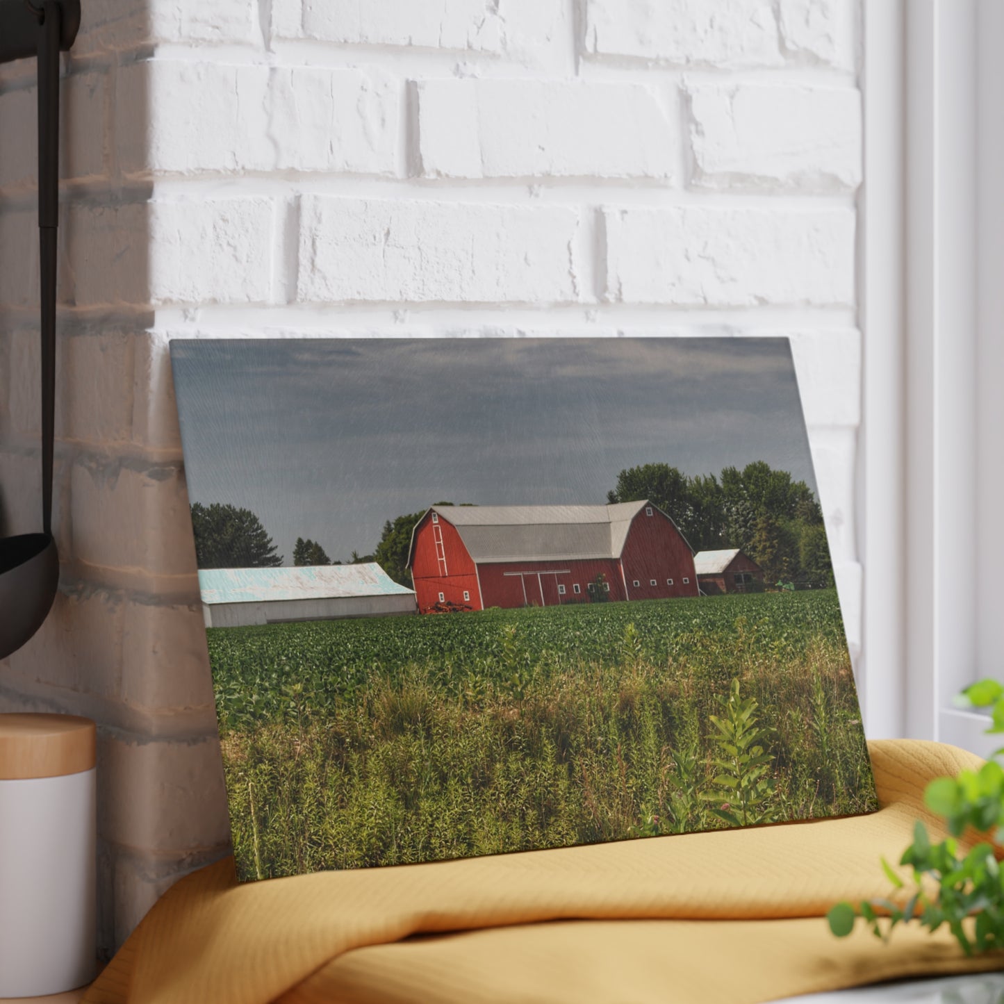 U R There Photography Townline Road Red Rustic Farmhouse Tempered-Glass Cutting Board