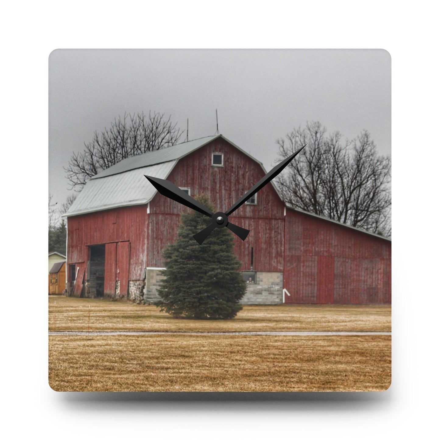 U R There Photography Daley Road Red I Rustic Farmhouse Acrylic Analog Wall Clock