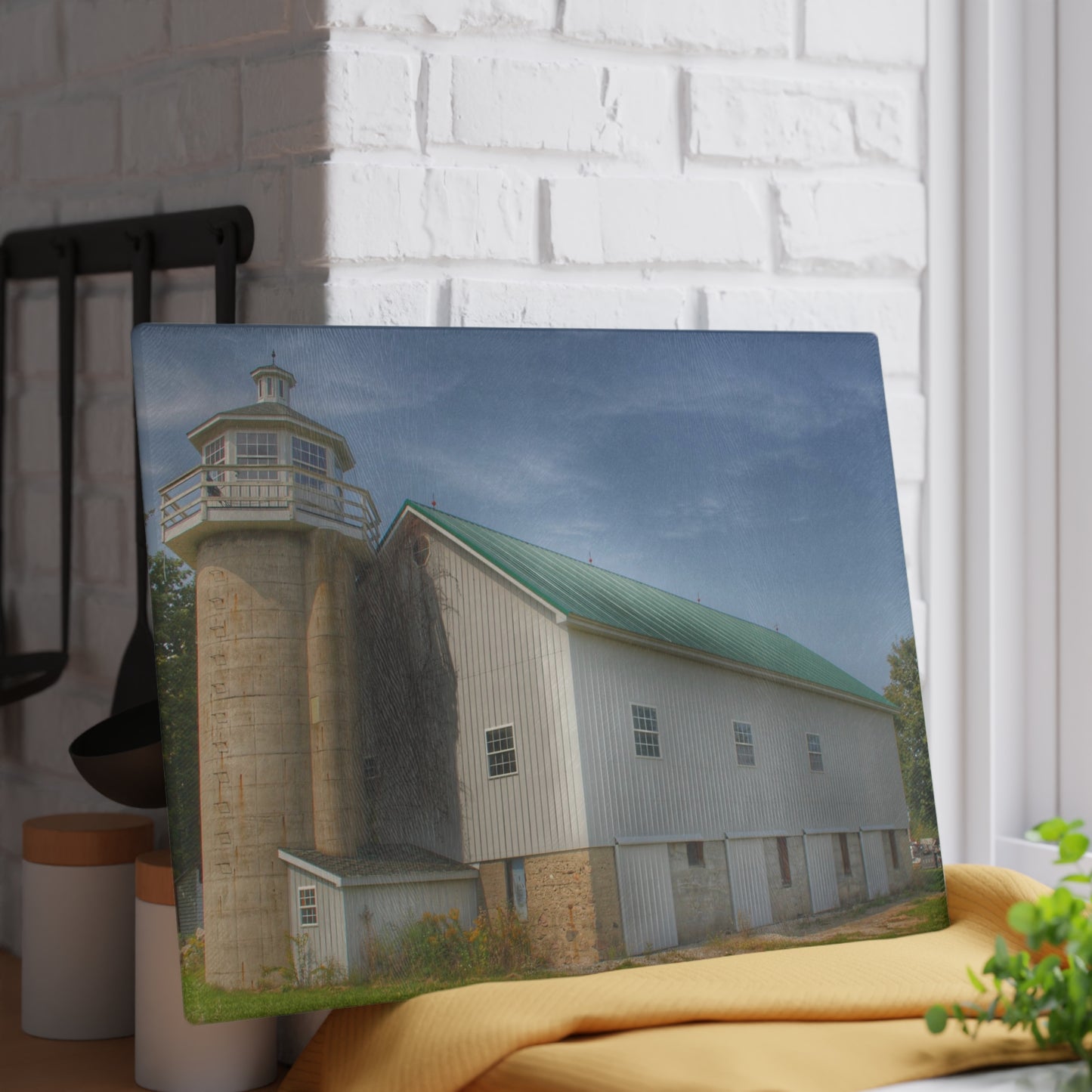 U R There Photography Phelps Road Lighthouse Barn I Rustic Farmhouse Tempered-Glass Cutting Board
