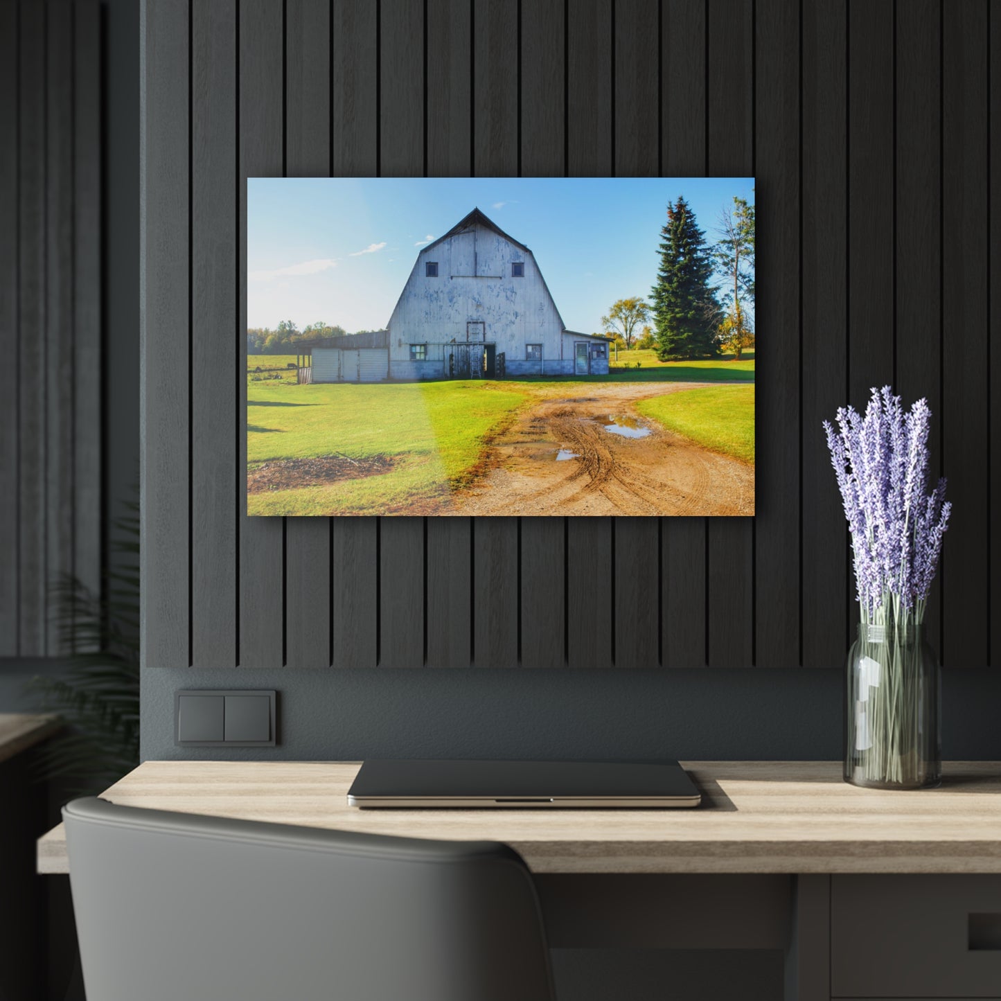 U R There Photography Yale Fremont Road Grey Rustic Farmhouse Acrylic Wall Print