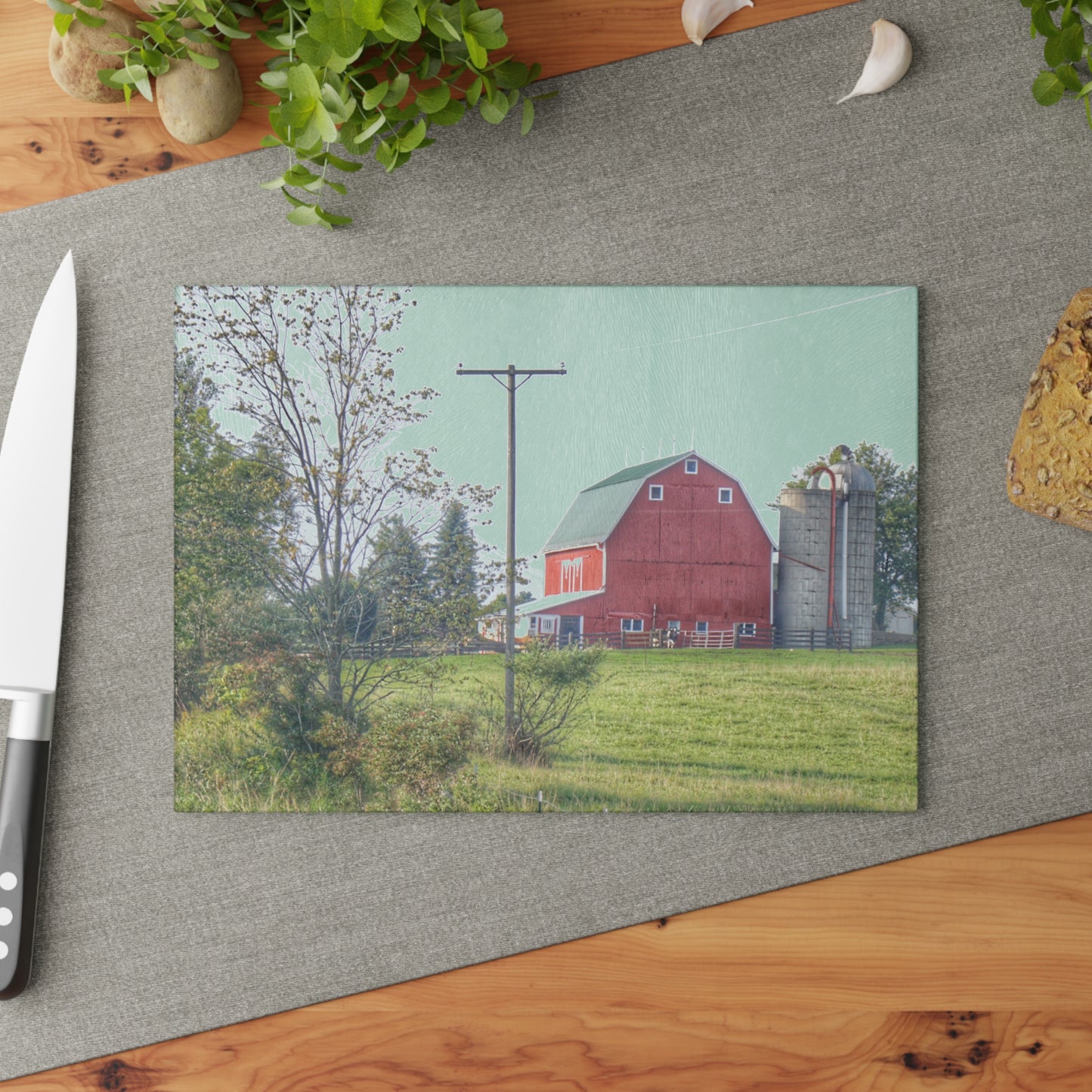 U R There Photography Stewart Road Red I Rustic Farmhouse Tempered-Glass Cutting Board