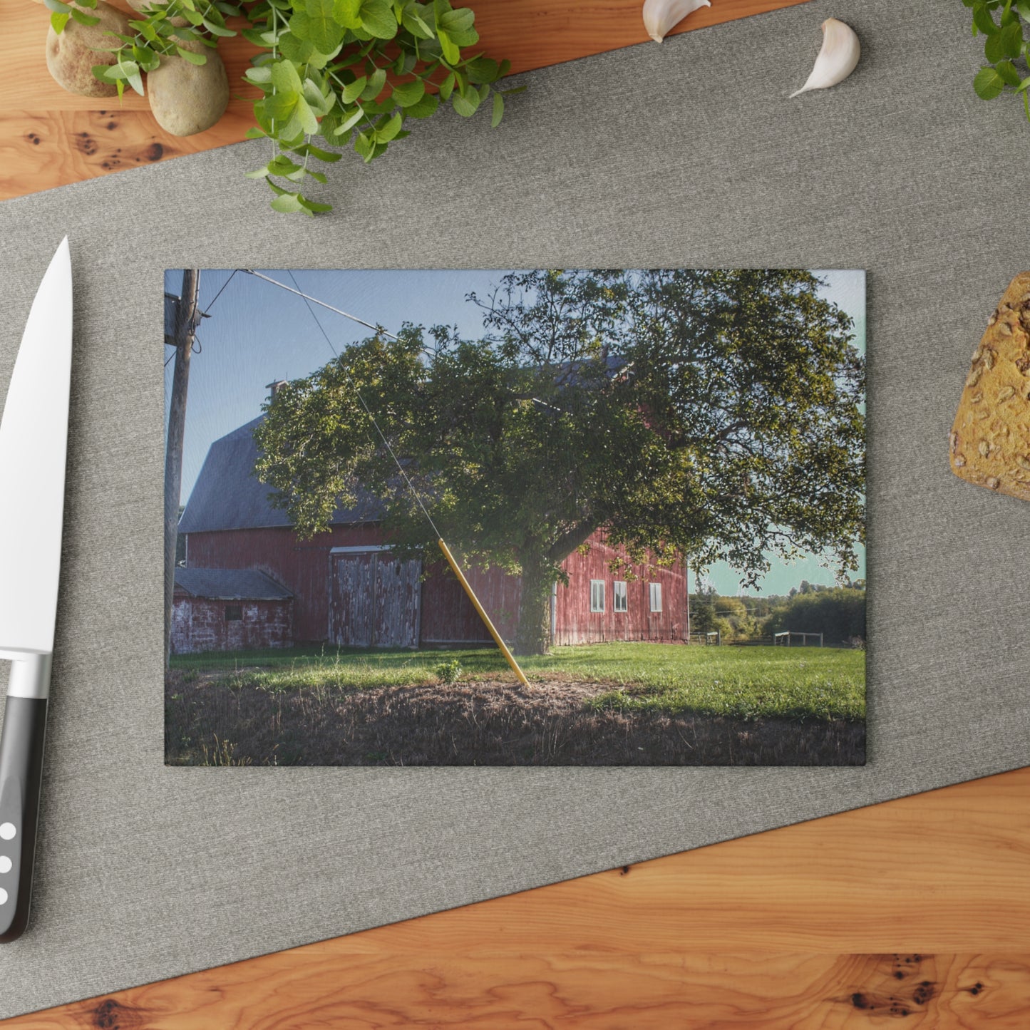 U R There Photography Rochester Road Hidden Red Rustic Farmhouse Tempered-Glass Cutting Board 8"x 11"