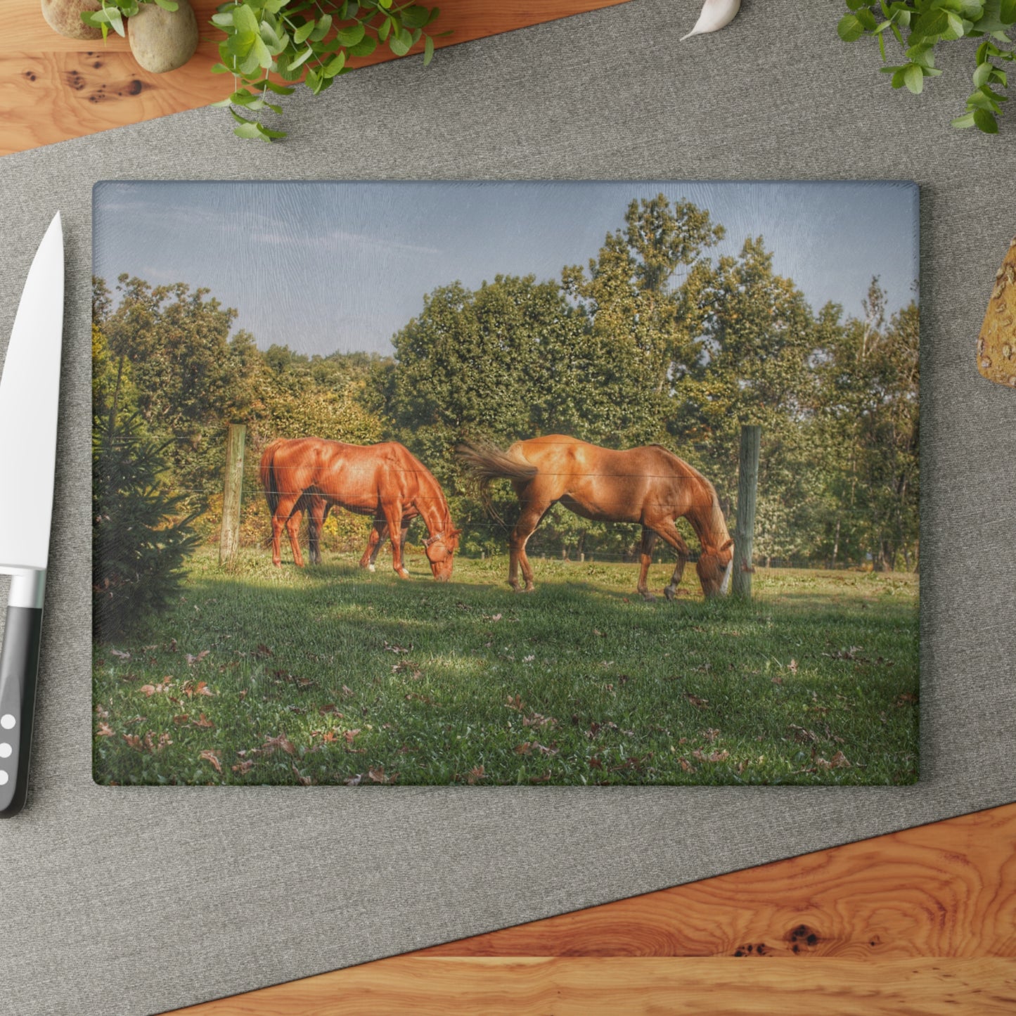 U R There Photography Caramel Horses Rustic Farmhouse Tempered-Glass Cutting Board