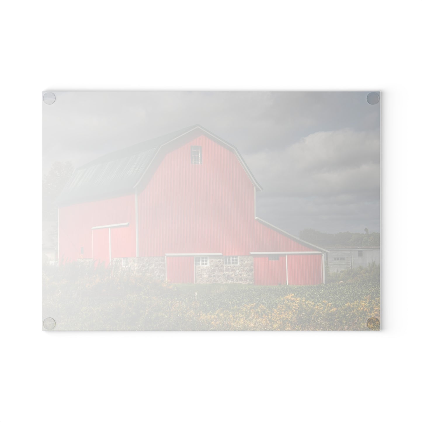 U R There Photography Valentine Road Fieldstone Red Rustic Farmhouse Tempered-Glass Cutting Board