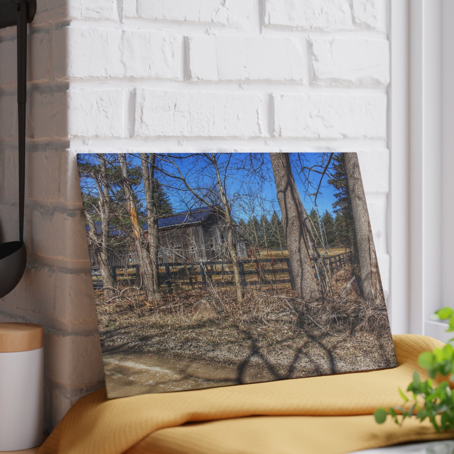 U R There Photography Brewer Road Grey Rustic Farmhouse Tempered-Glass Cutting Board
