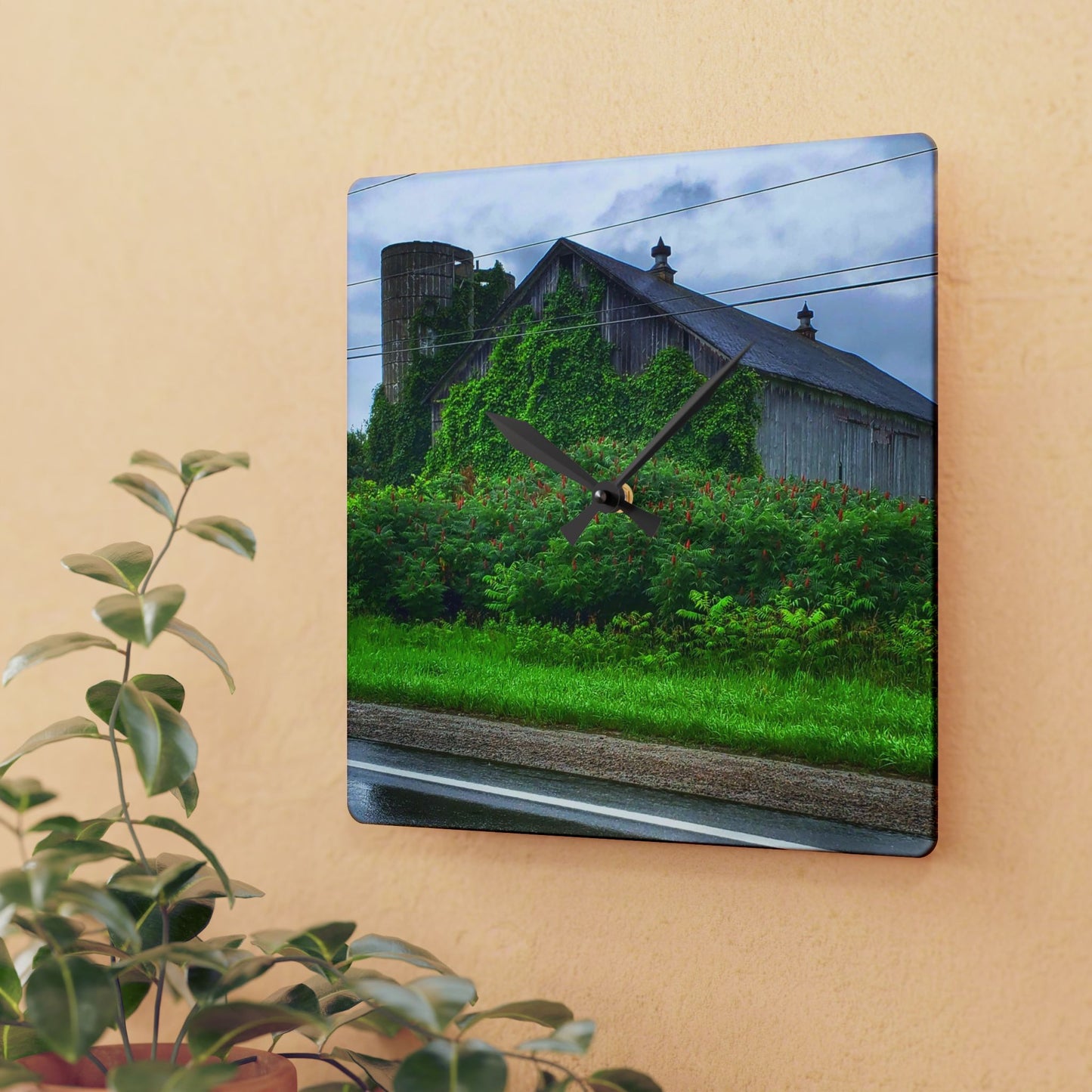 U R There Photography Metamora M-24 Grey IV Rustic Farmhouse Acrylic Analog Wall Clock