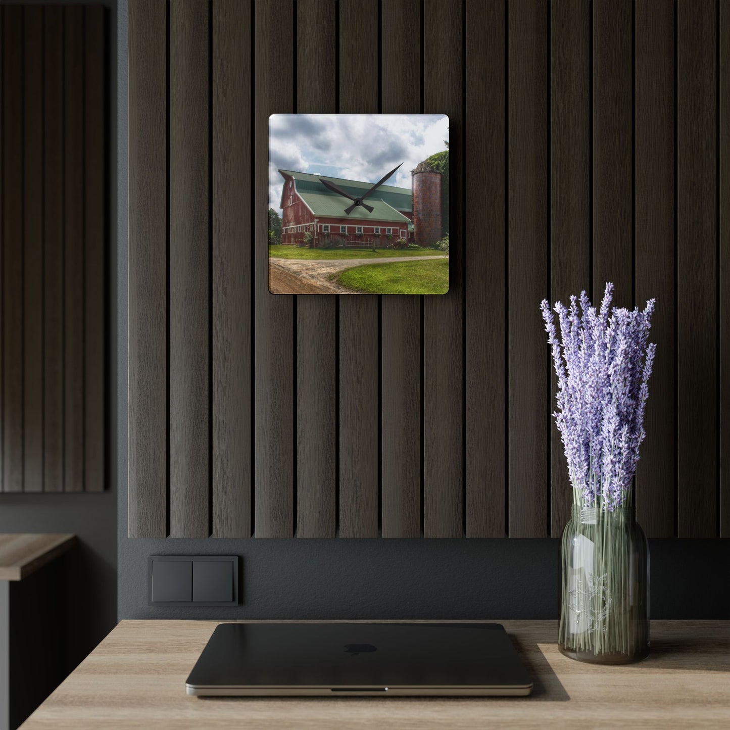 U R There Photography Metamora Country Red Rustic Farmhouse Acrylic Analog Wall Clock
