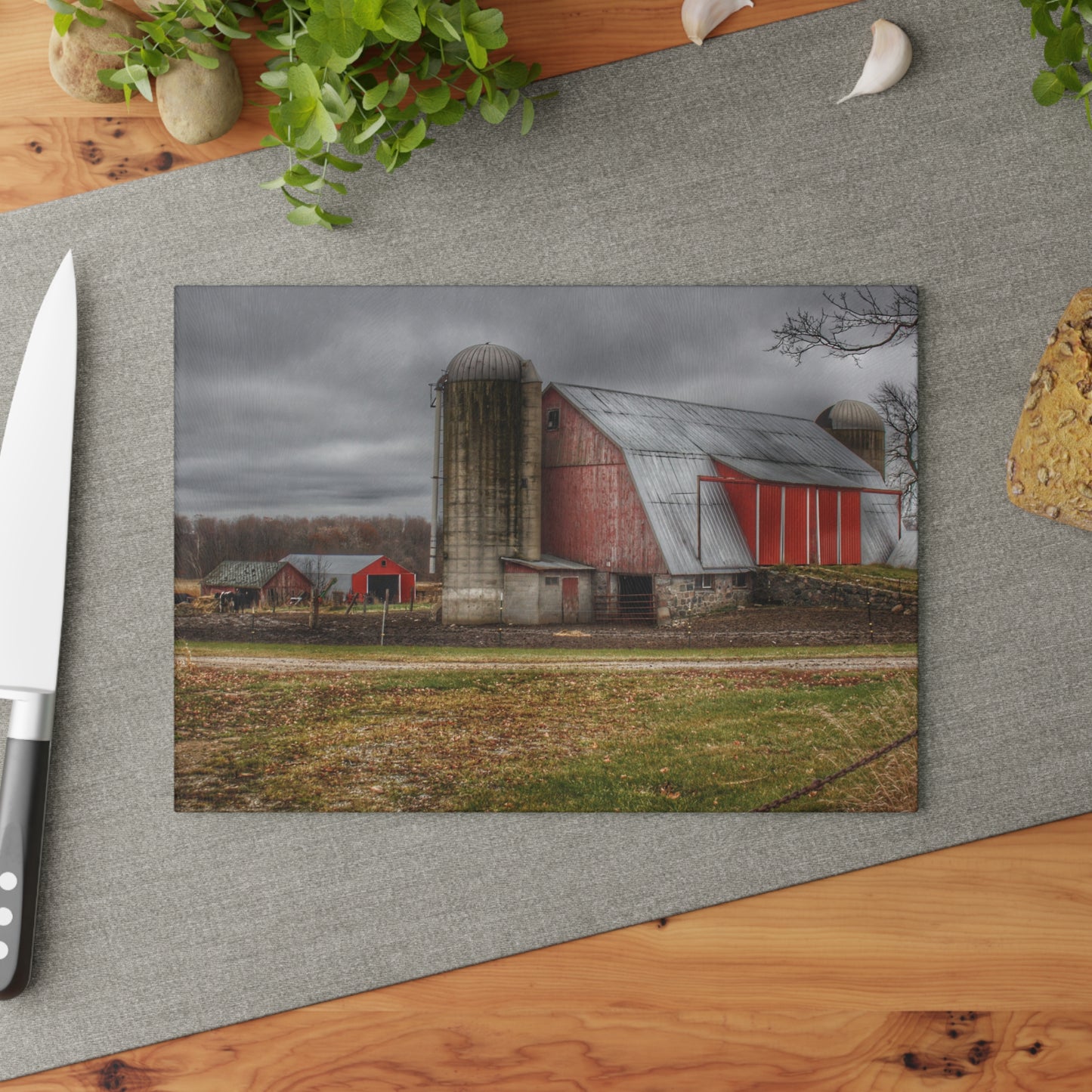 U R There Photography Slattery Roadside Red I Rustic Farmhouse Tempered-Glass Cutting Board